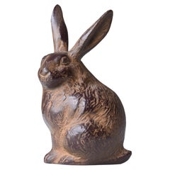 Japanese Old Iron Rabbit 1940s-1970s / Animal Figurine Object Wabi Sabi