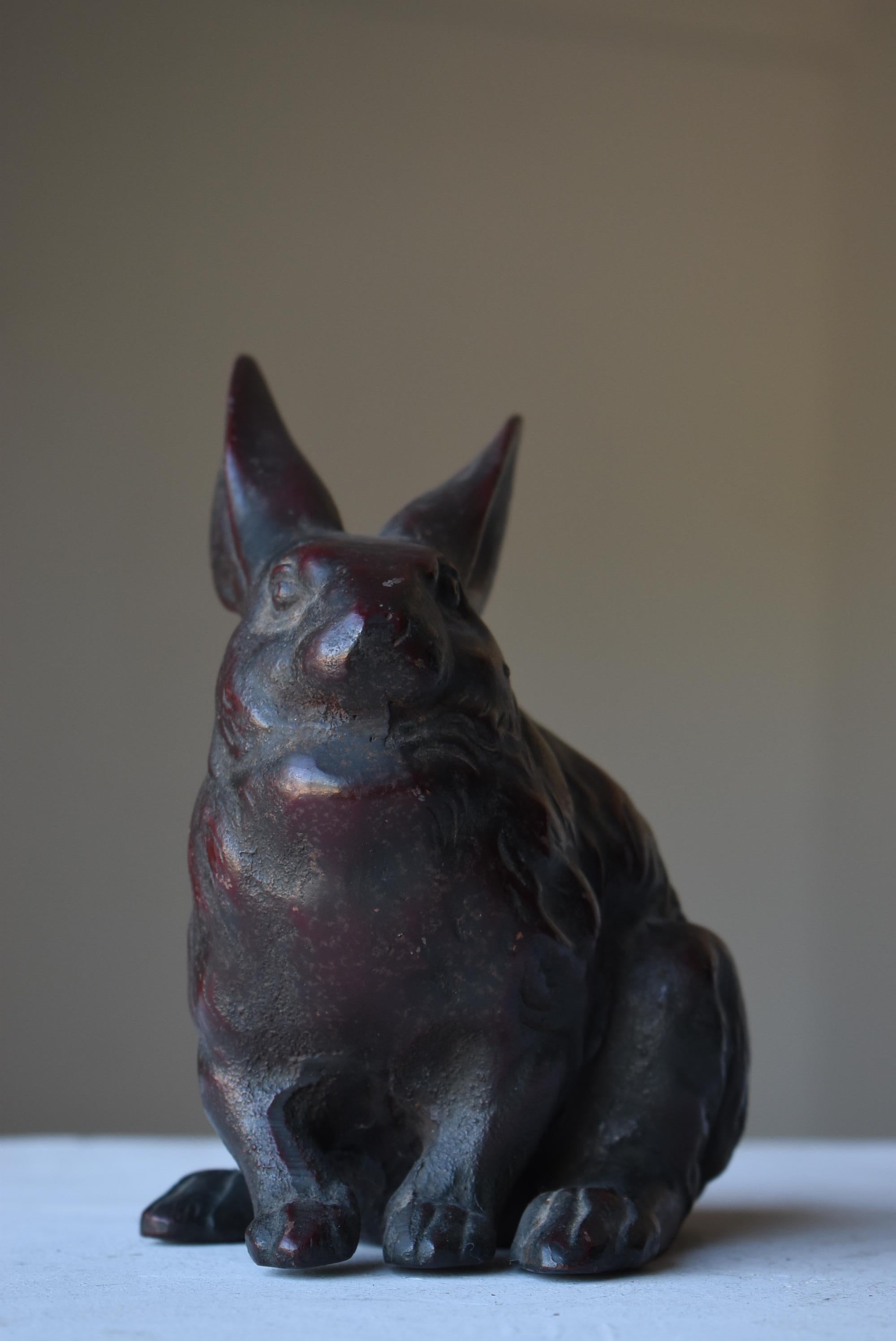 Japanese Old Iron Rabbit 1940s-1970s / Sculpture Figurine Object Wabi Sabi For Sale 7