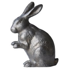 Japanese Old Iron Rabbit 1940s-1970s / Sculpture Figurine Object Wabi Sabi