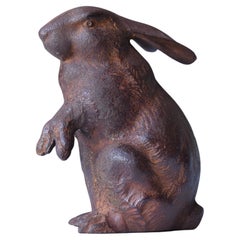 Japanese Old Iron Rabbit 1940s-1970s / Sculpture Figurine Object Wabisabi