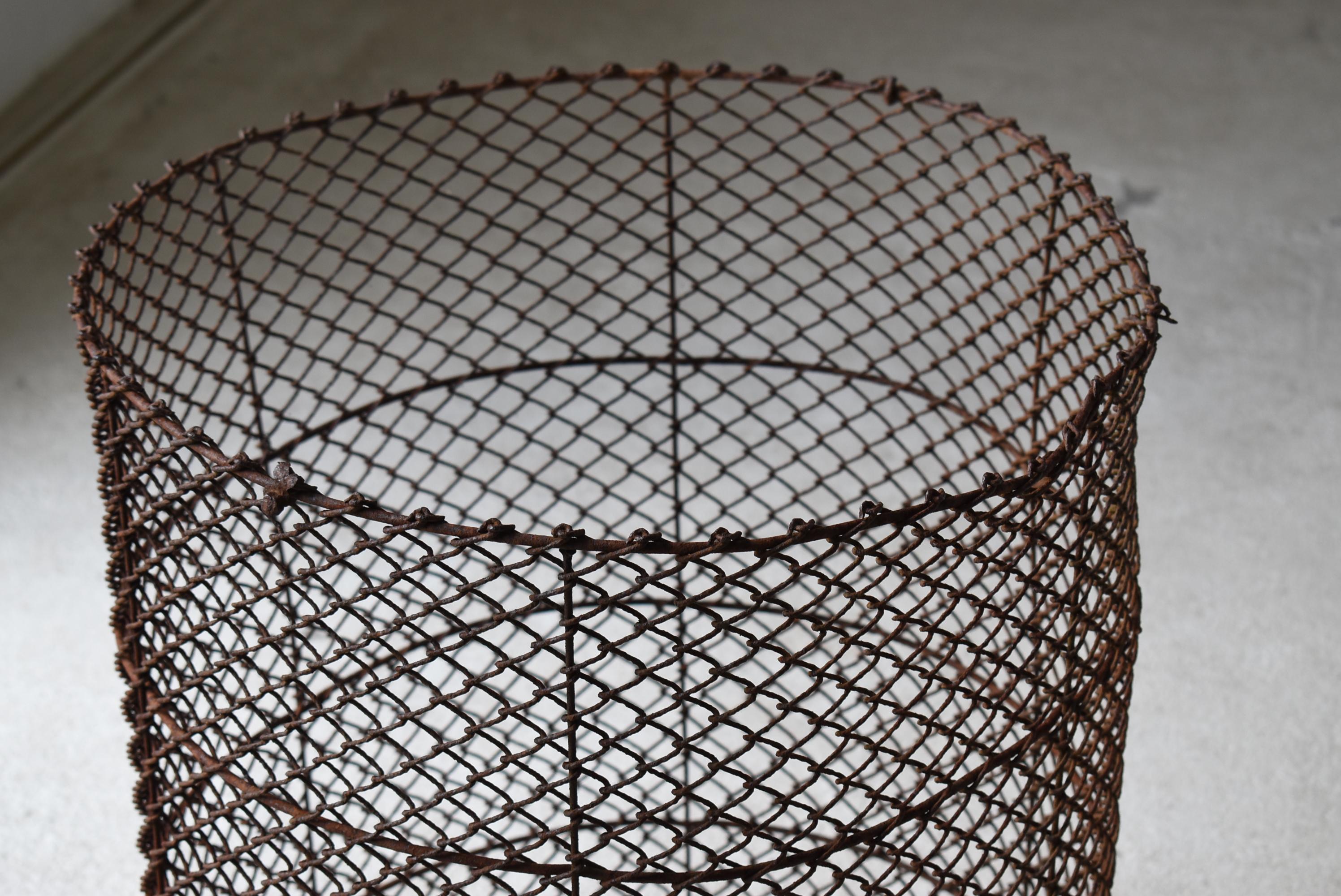 Mid-20th Century Japanese Old Iron Wire Basket 1960s-1980s / Plant Cover Wabi Sabi For Sale
