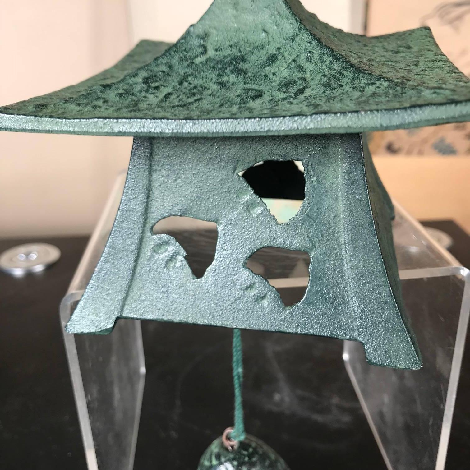 Japanese Old Lantern Wind Chime with Iron Monkey Hanger In Good Condition In South Burlington, VT
