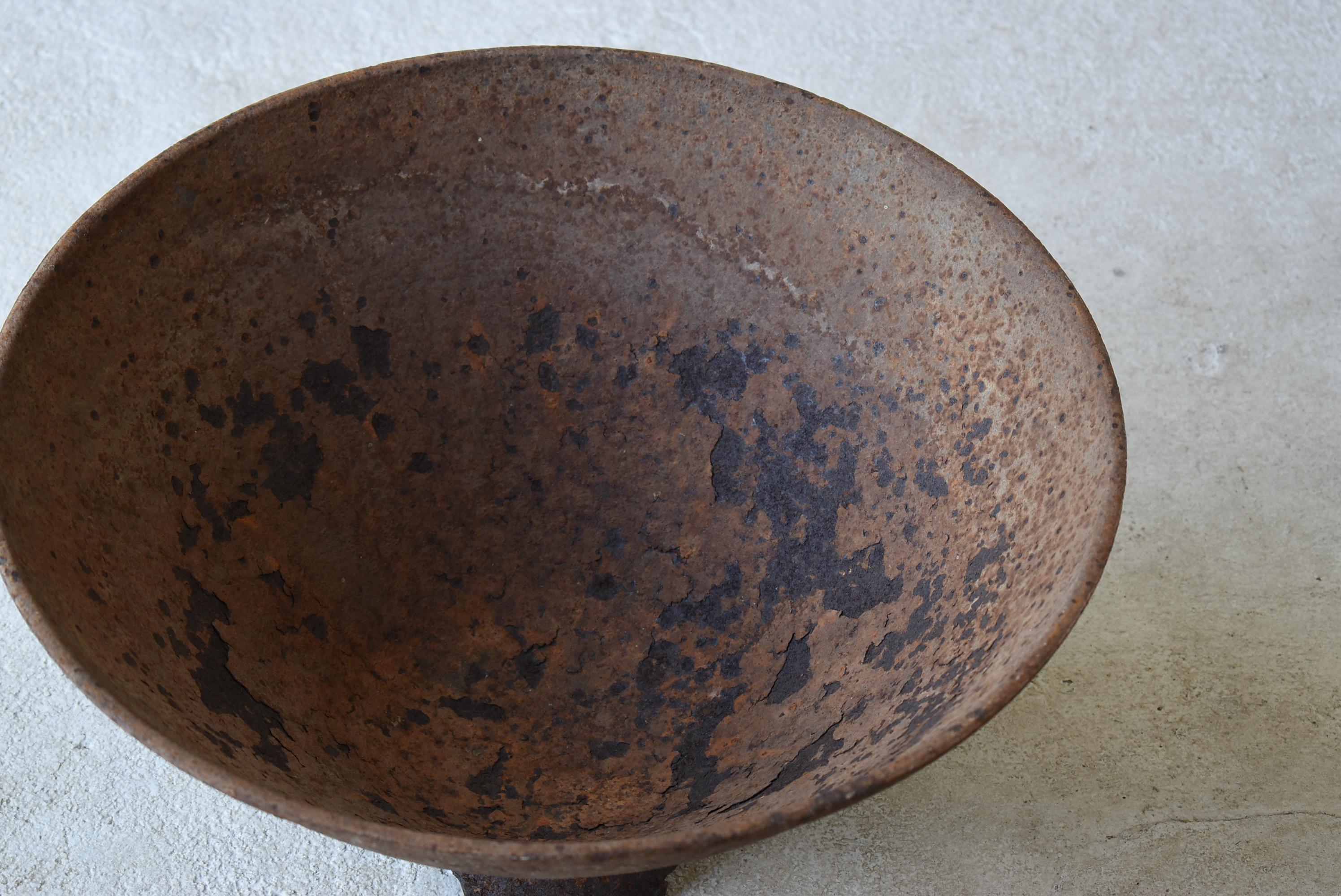 Japanese Old Large Iron Bowl 1860s-1900s/Antique Steel Plate Flower Vase Tsubo 5