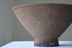 Japanese Old Large Iron Bowl 1860s-1900s/Antique Steel Plate Flower Vase Tsubo