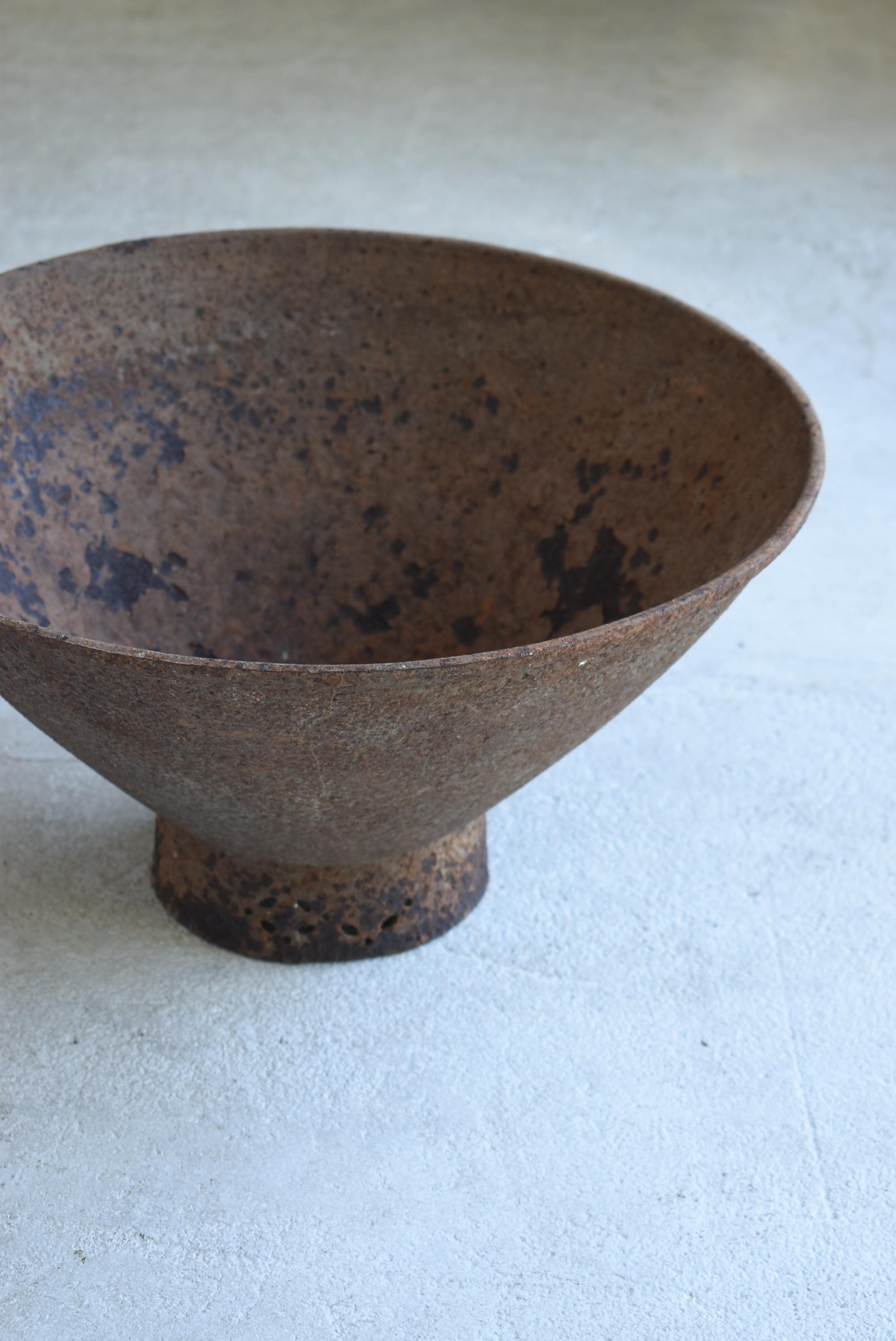 Japanese Old Large Iron Bowl 1860s-1900s/Antique Steel Plate Flower Vase Tsubo 4