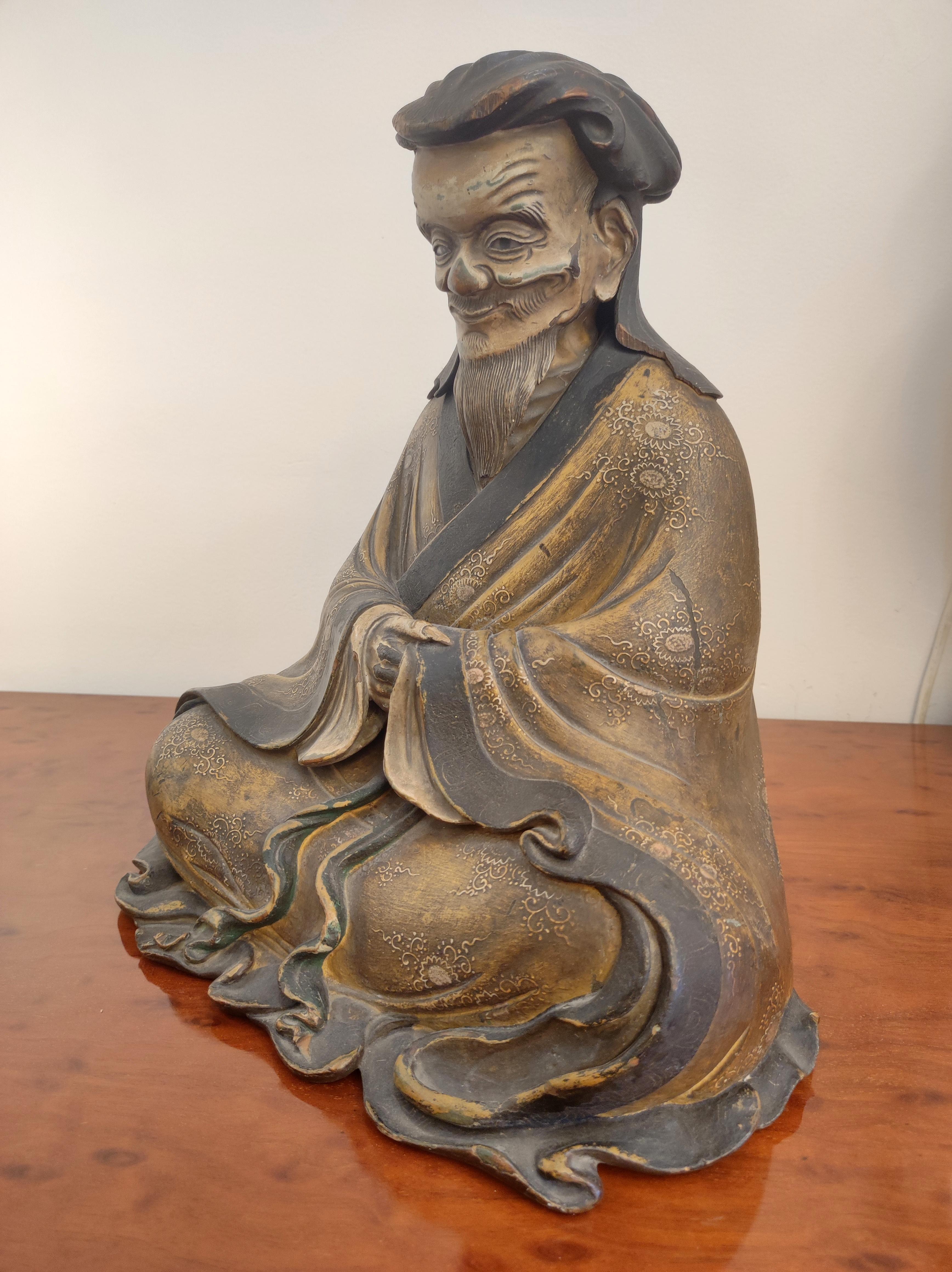 Giapponese Statua di vecchio giapponese, epoca Tenmei, datata 1781 in vendita