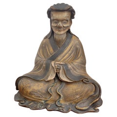 Antique Japanese old man statue, Tenmei Era, dated 1781
