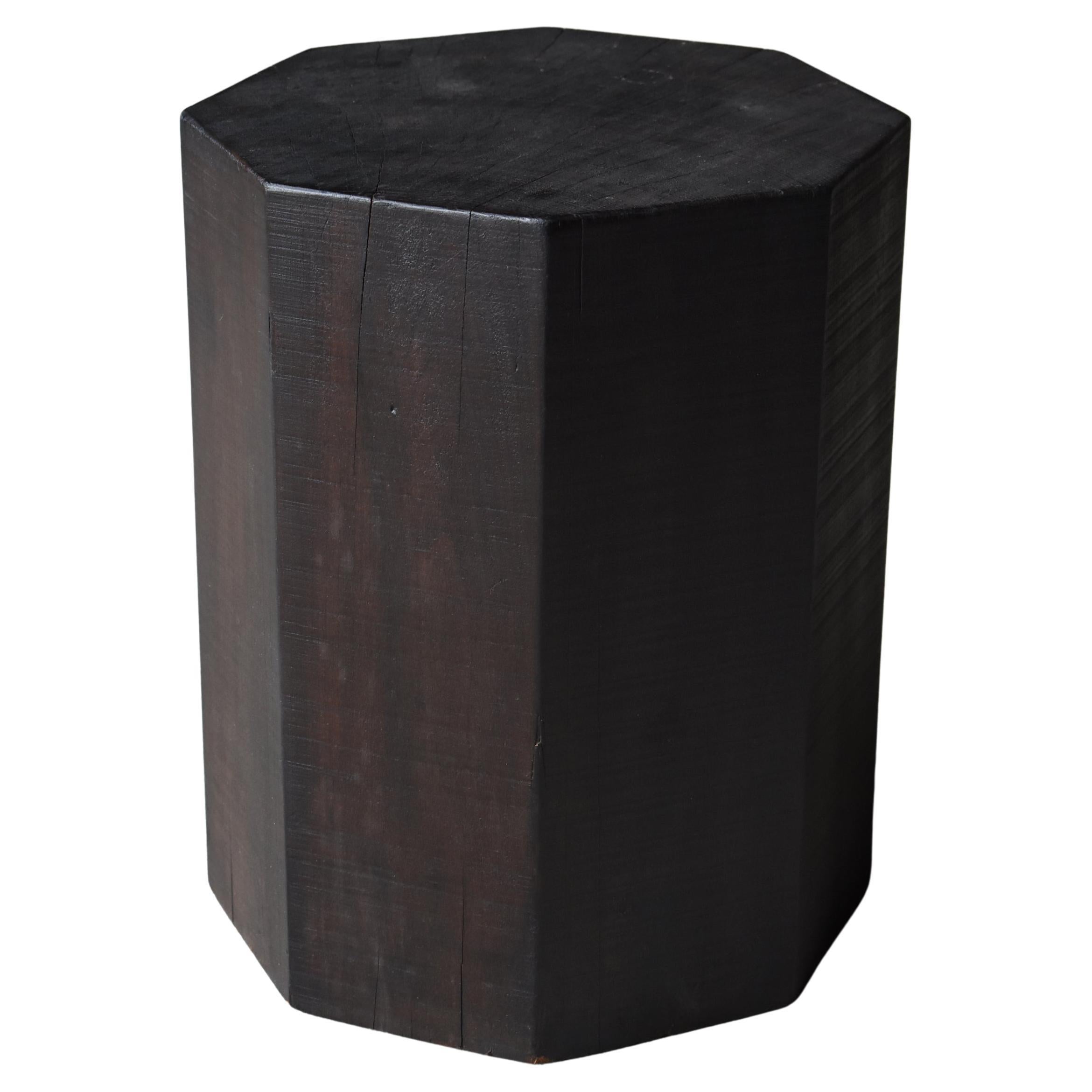 Japanese Old Octagon Wood Block 1940s-1960s / Side Table Stool Wabisabi For Sale