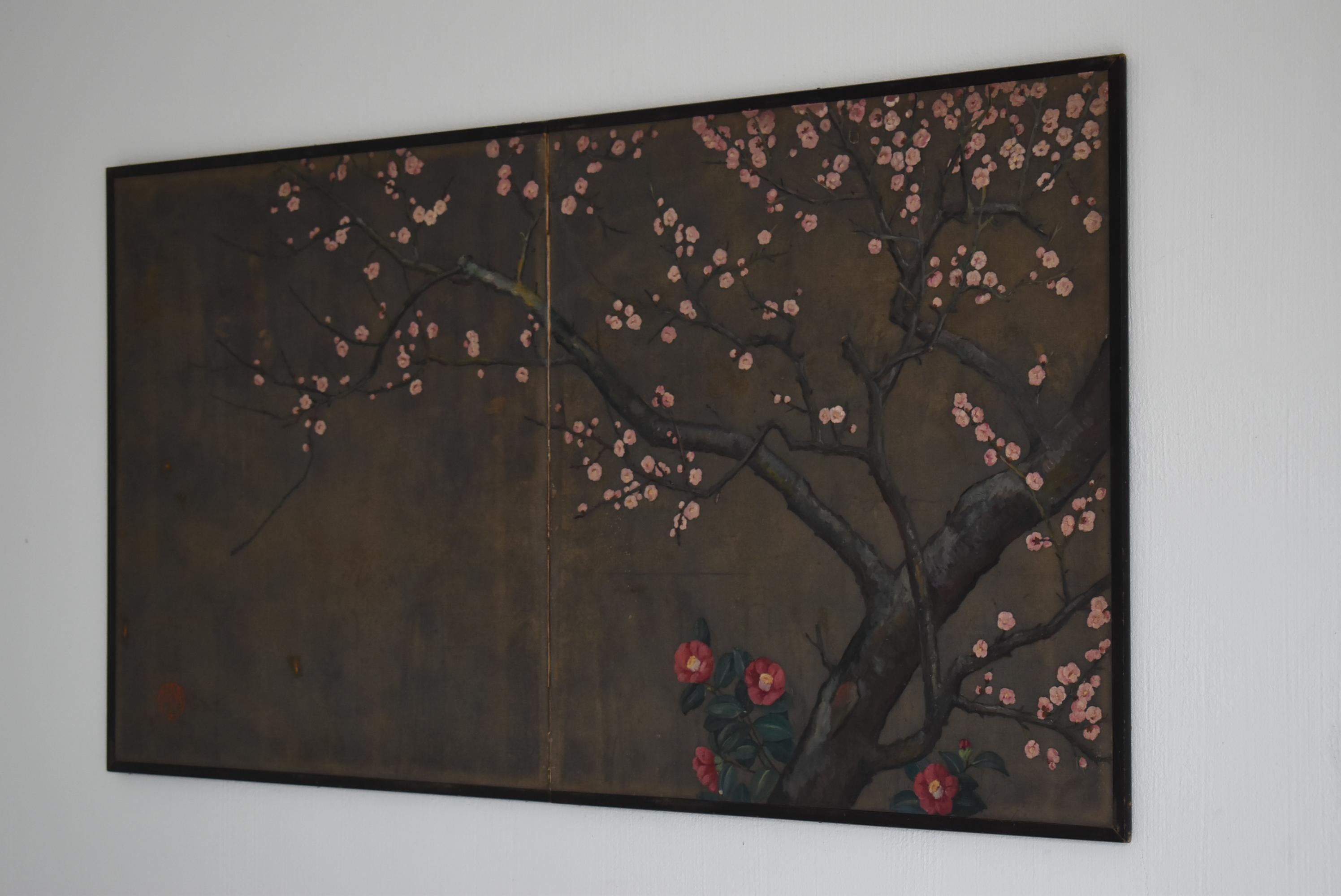 Showa Japanese Old Painting Unknown Artist Folding Screen 1900s-1940s / Wabisabi Art
