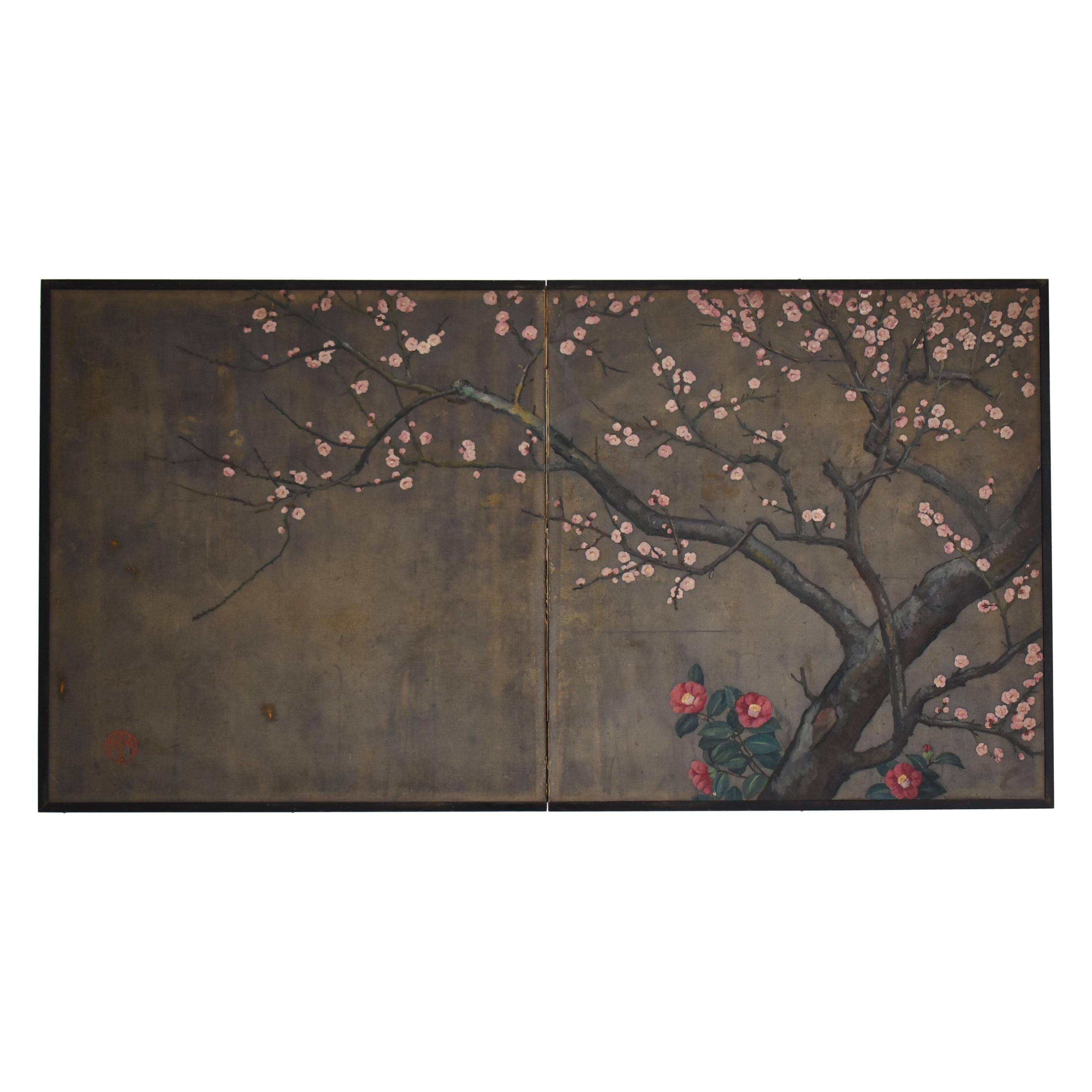 Japanese Old Painting Unknown Artist Folding Screen 1900s-1940s / Wabisabi Art
