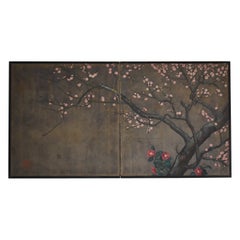 Retro Japanese Old Painting Unknown Artist Folding Screen 1900s-1940s / Wabisabi Art