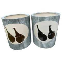Japanese Old Pair Colorful Eggplant Planters Vases