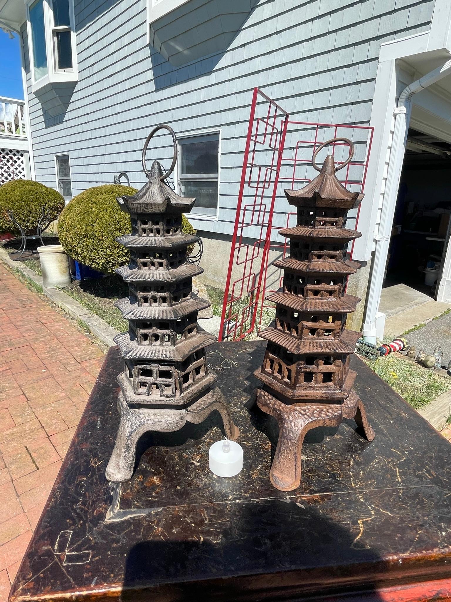 Japanese Old Pair Five Elements Pagoda Lighting Lanterns 6