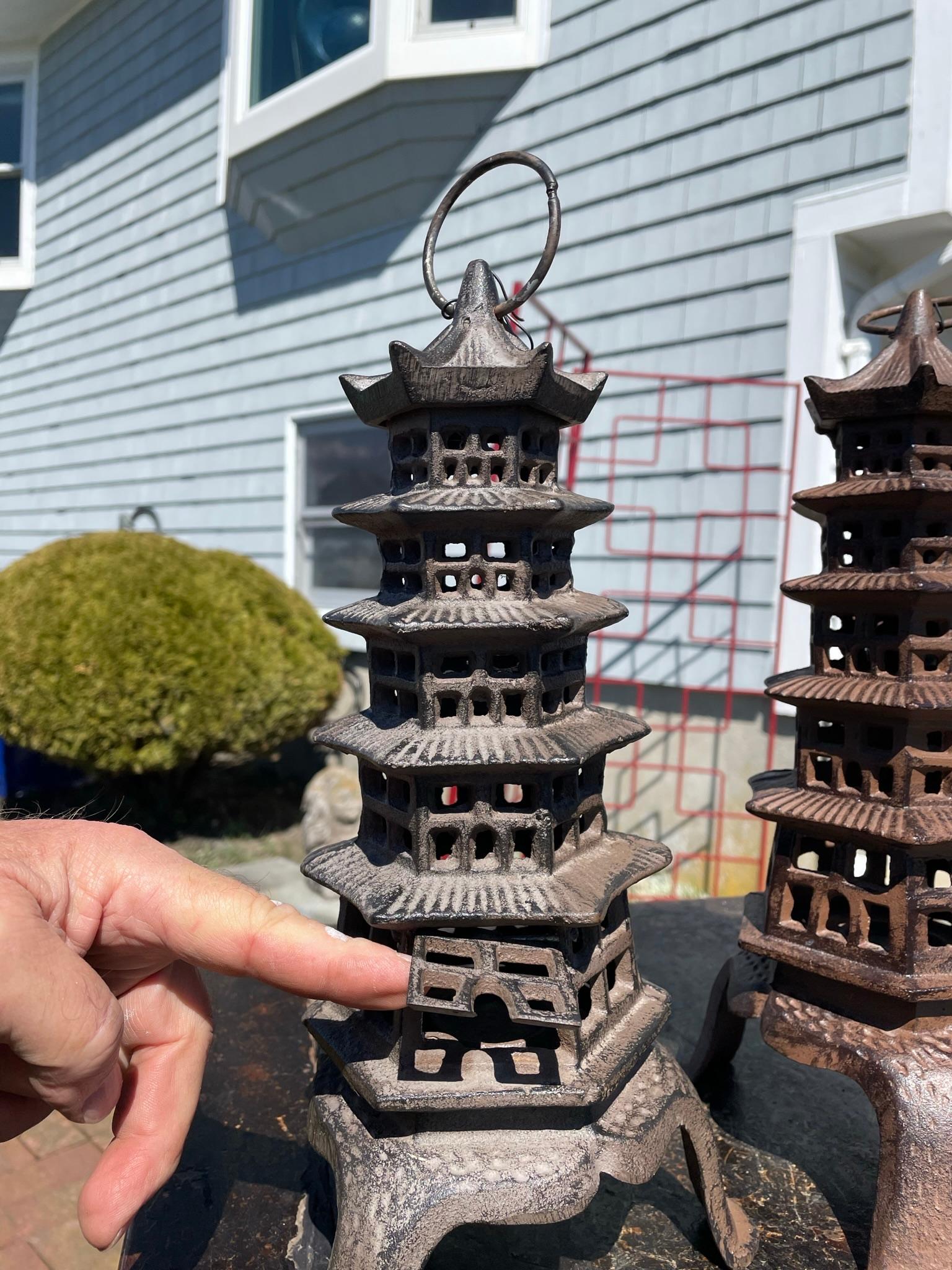 Japanese Old Pair Five Elements Pagoda Lighting Lanterns 7