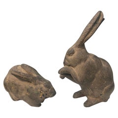 Retro Japanese Old Pair Garden Rabbits