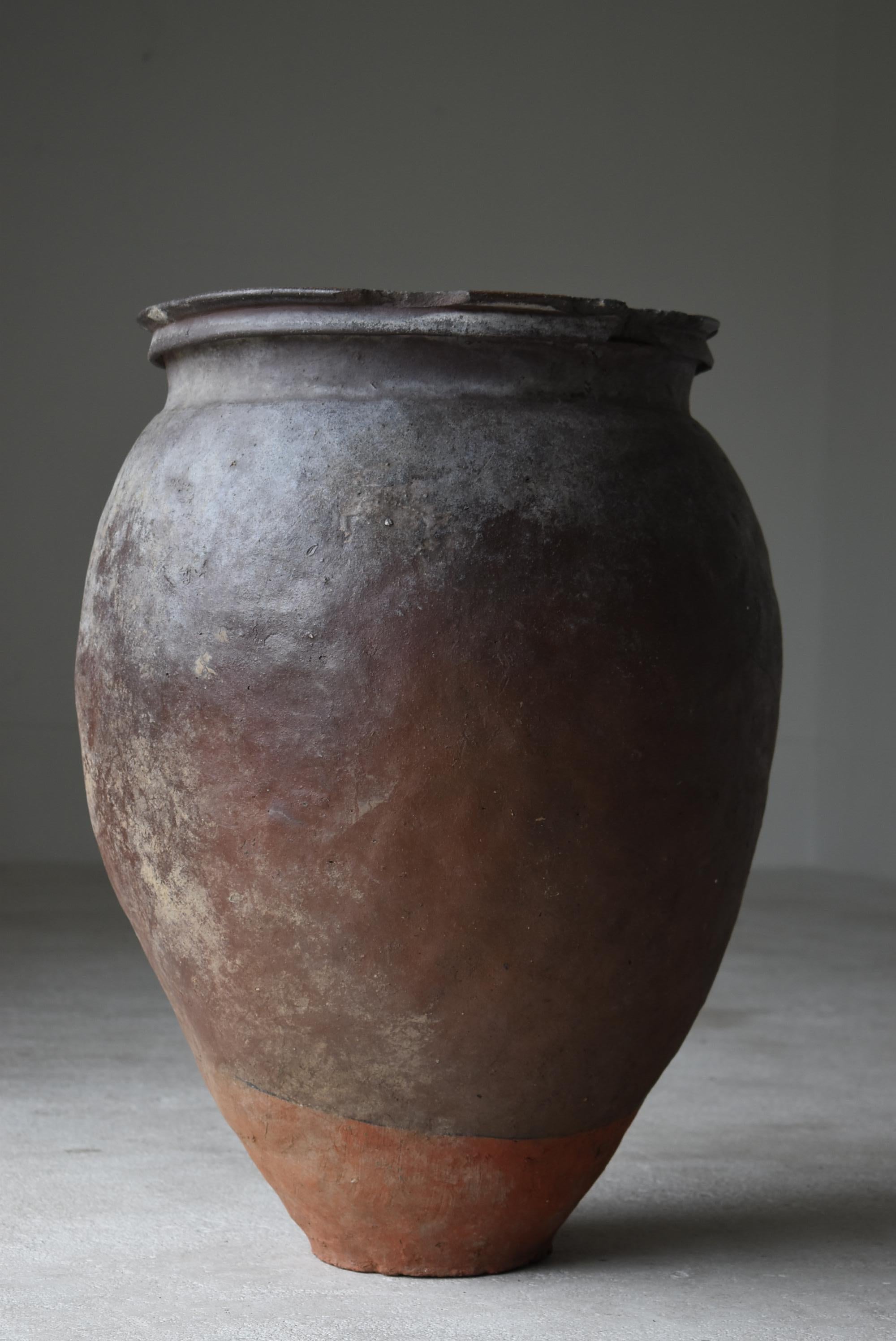 Japanese Old Pottery 1700s-1800s/Antique Flower Vase Vessel Jar Tsubo Ceramic 1