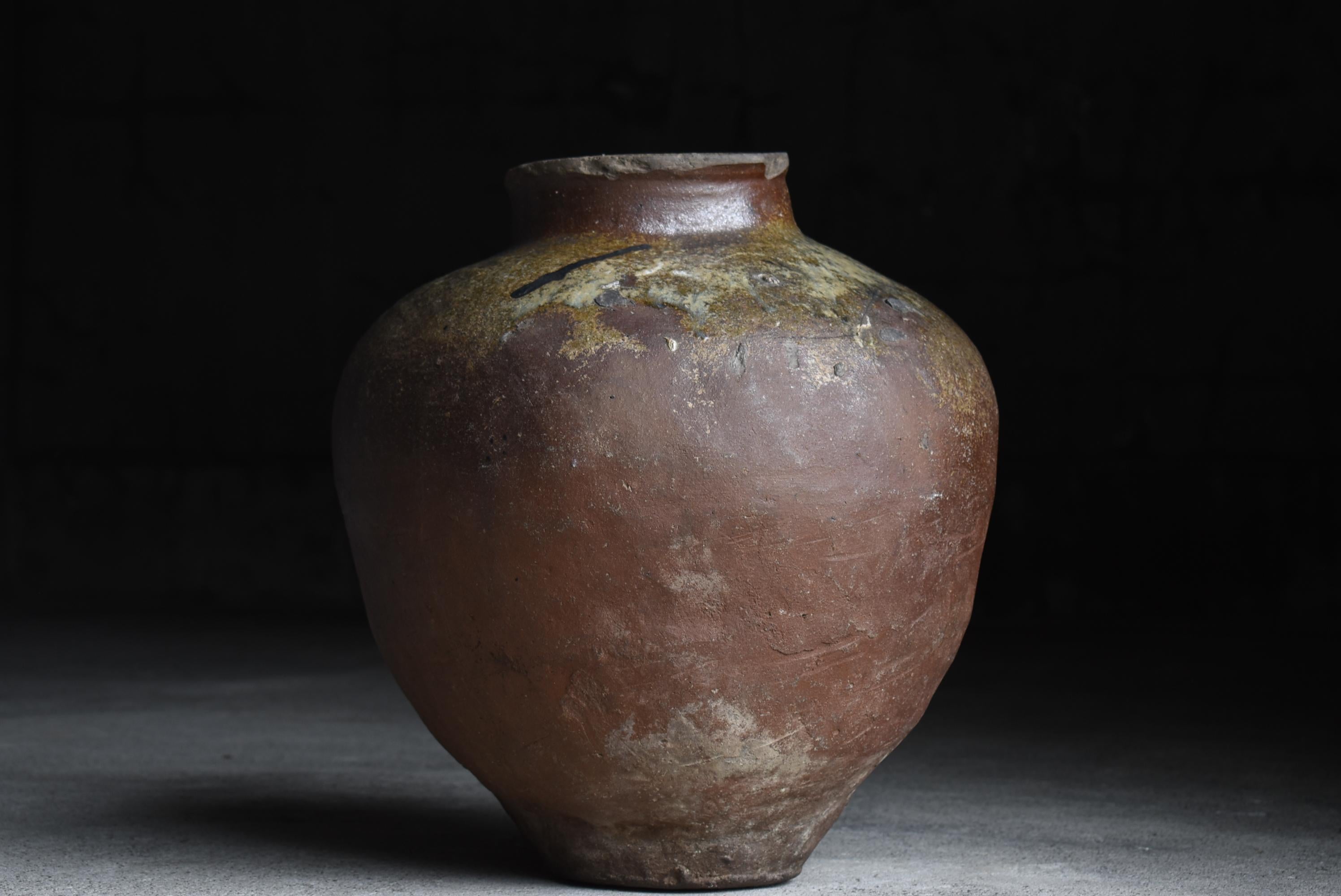 Edo Japanese Old Pottery 1700s-1800s/Antique Flower Vase Vessel Jar Tsubo Wabisabi
