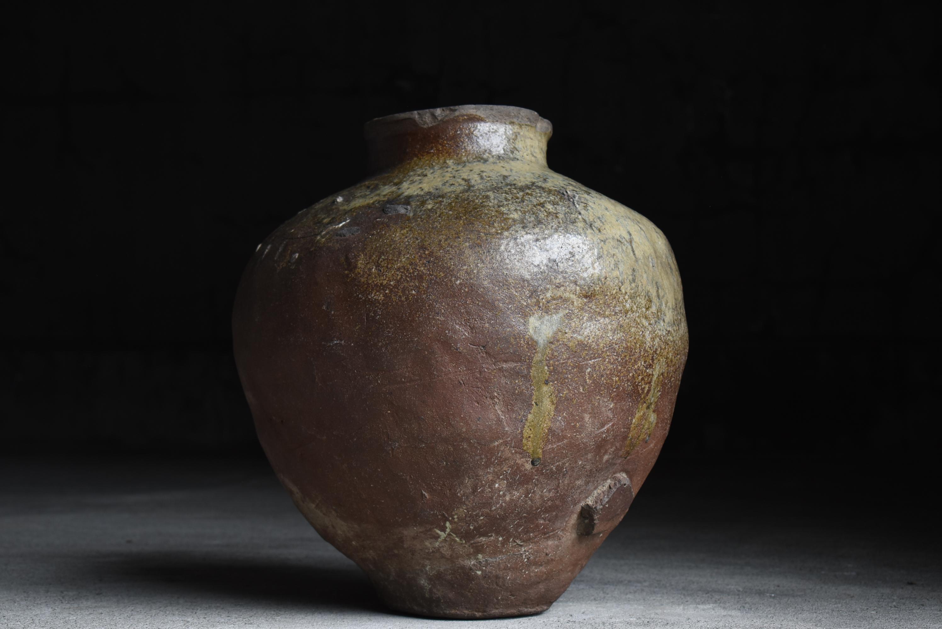 Japanese Old Pottery 1700s-1800s/Antique Flower Vase Vessel Jar Tsubo Wabisabi In Good Condition In Sammu-shi, Chiba