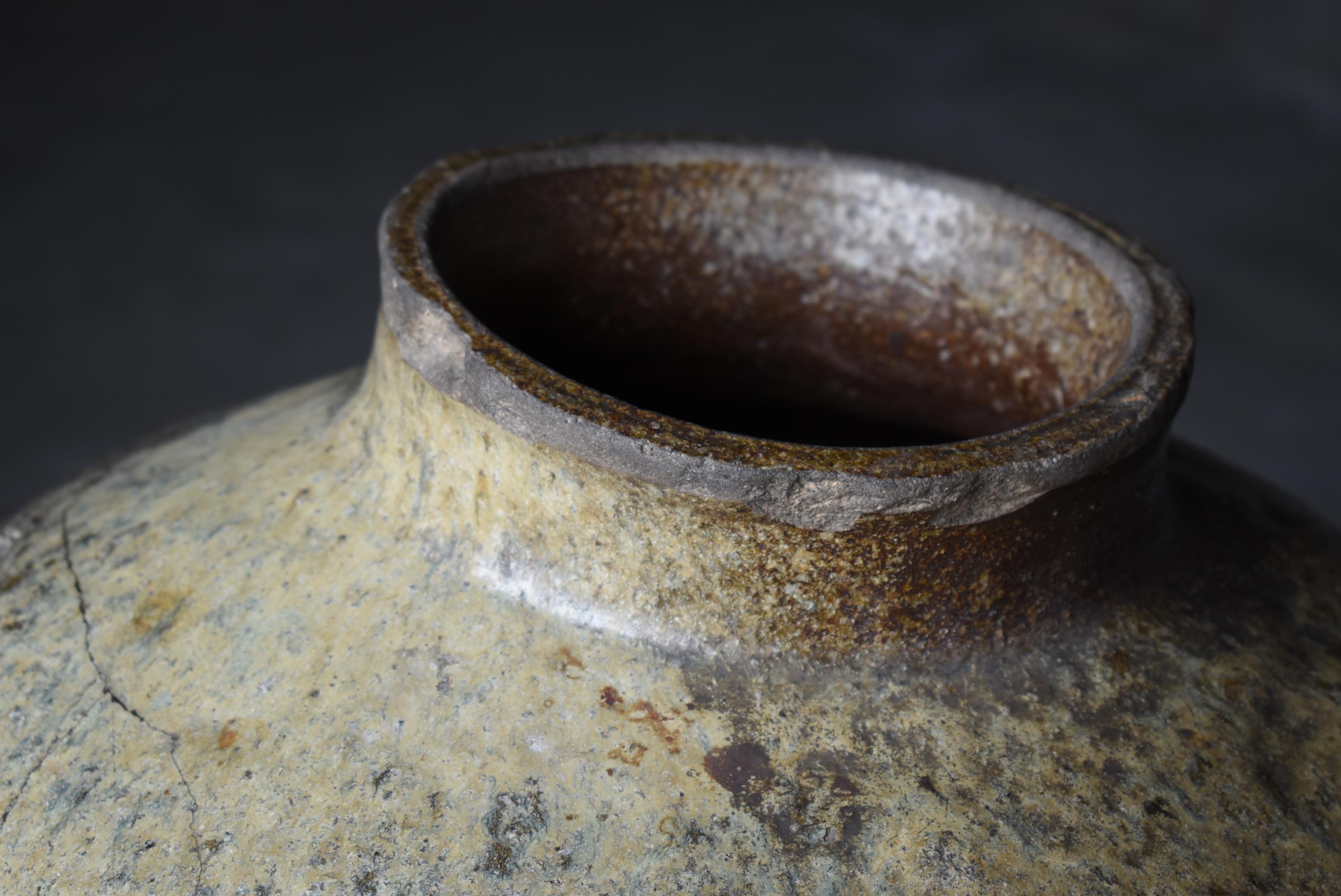 Japanese Old Pottery 1700s-1800s/Antique Flower Vase Vessel Jar Tsubo Wabisabi 3