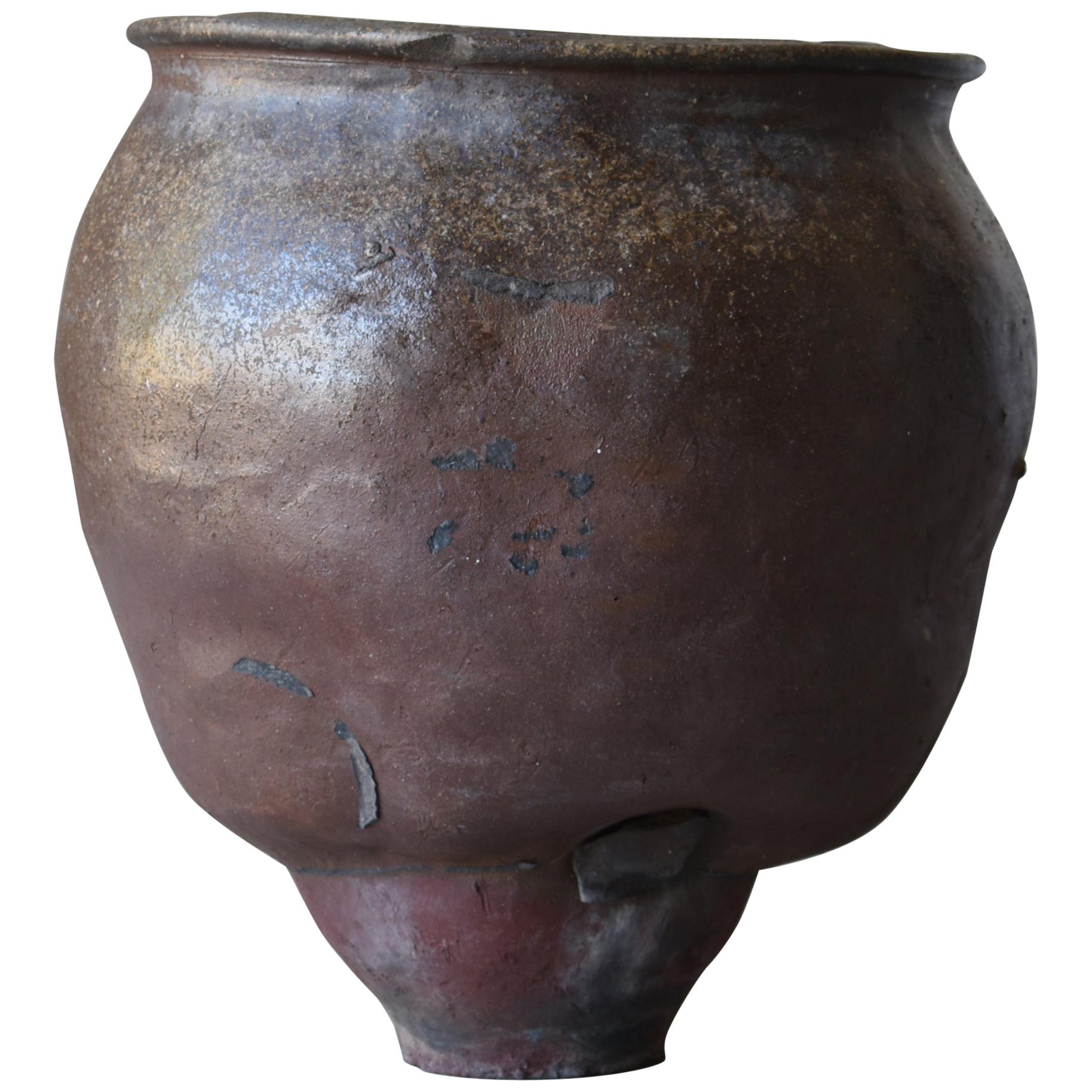 Japanese Old Pottery 1700s-1800s/Antique Flower Vase Vessel Jar Tsubo Wabisabi