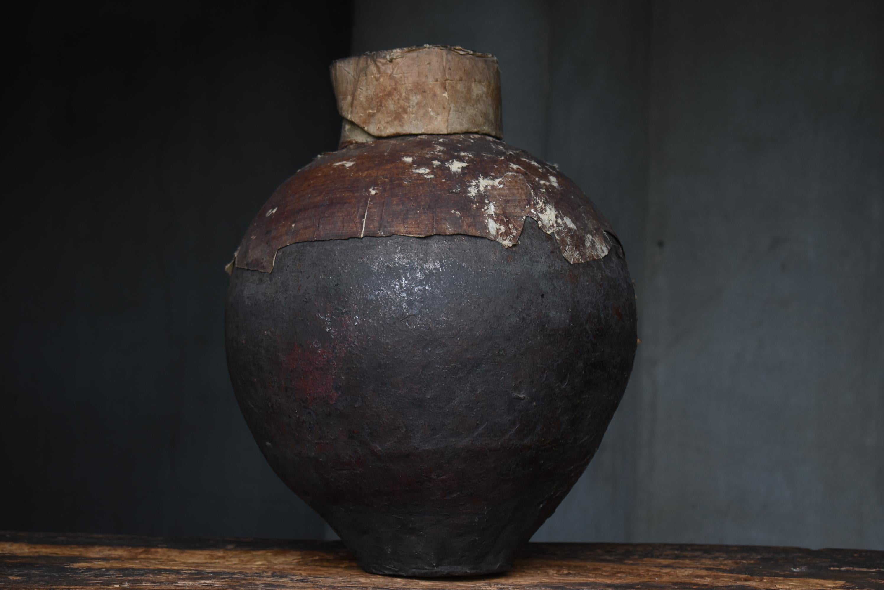Japanese Old Pottery 1800s-1860s/Antique Vessel Flower Vase Wabisabi Tsubo Jar 7