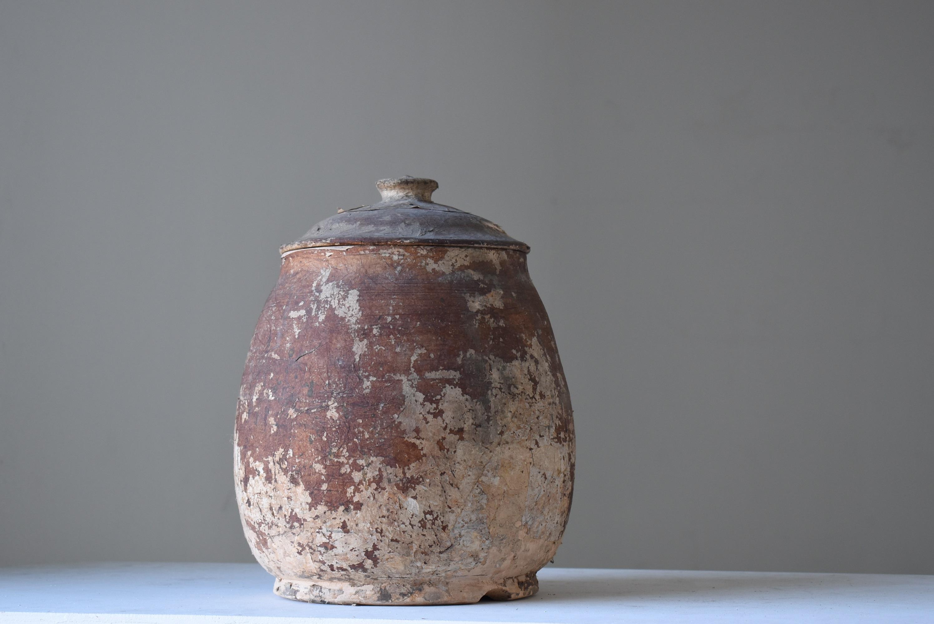 Japanese Old Pottery 1800s-1860s/Antique Vessel Flower Vase Wabisabi Tsubo Jar 8