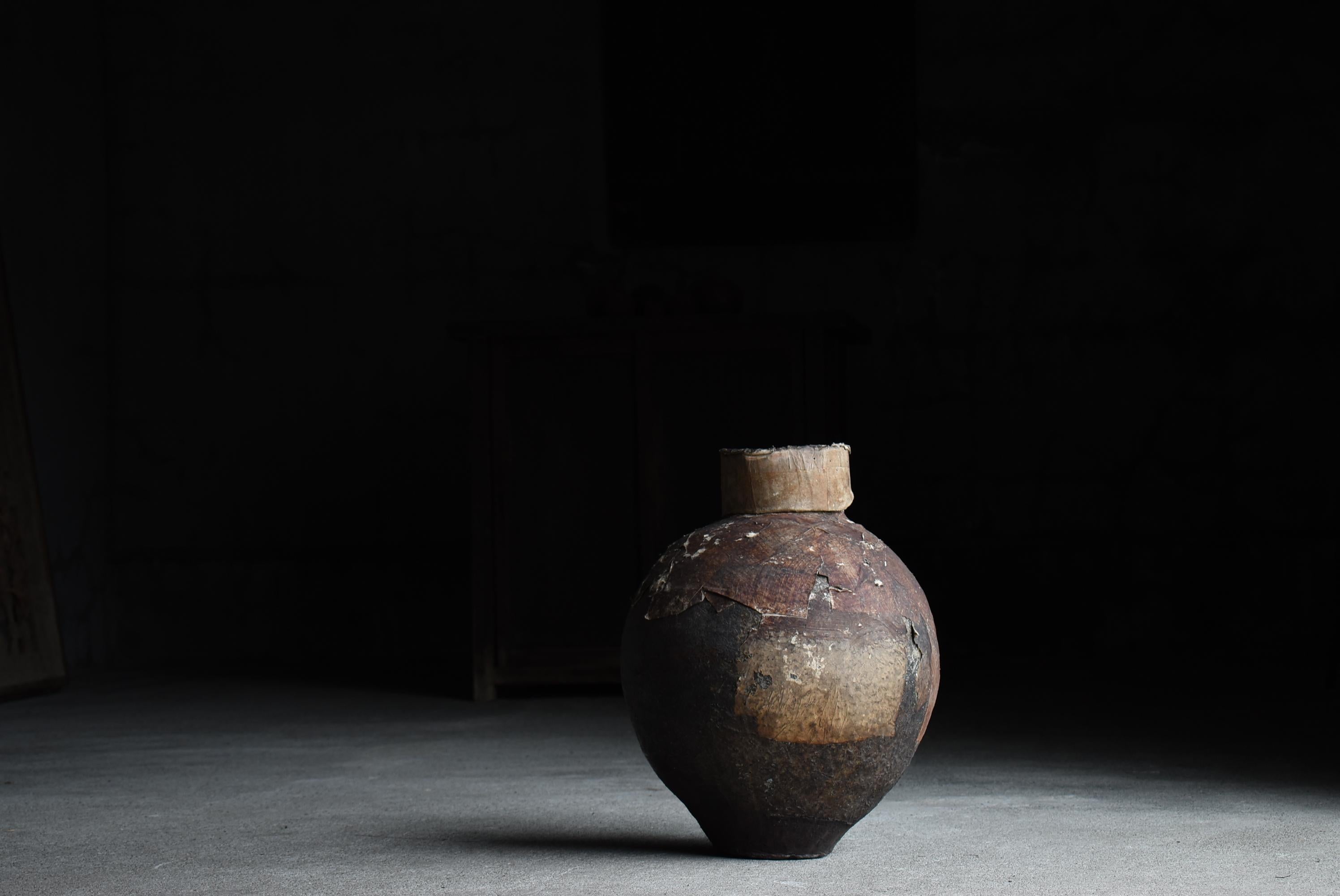 Japanese Old Pottery 1800s-1860s/Antique Vessel Flower Vase Wabisabi Tsubo Jar 13