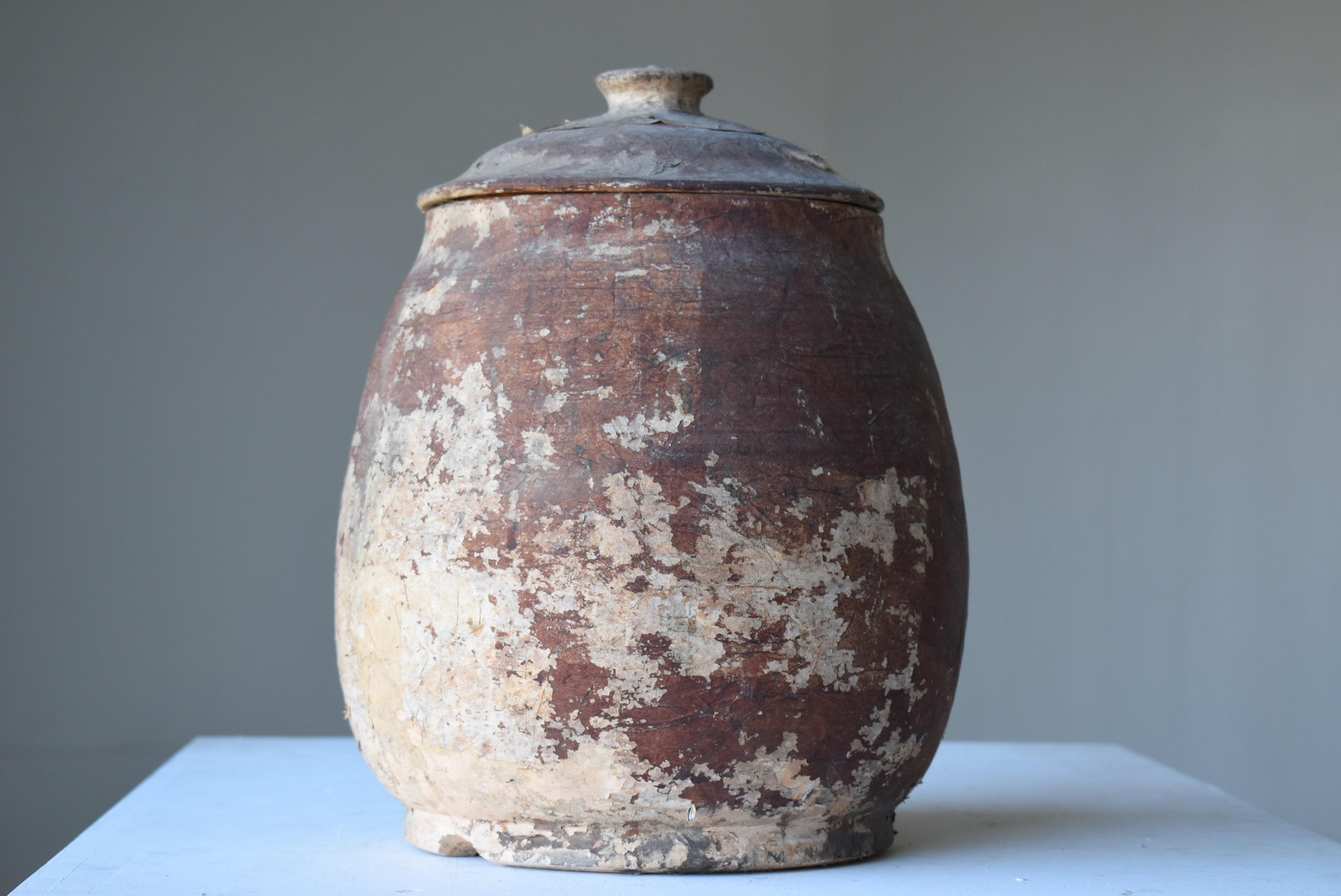 Edo Japanese Old Pottery 1800s-1860s/Antique Vessel Flower Vase Wabisabi Tsubo Jar