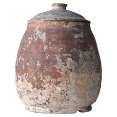Japanese Old Pottery 1800s-1860s/Antique Vessel Flower Vase Wabisabi Tsubo Jar