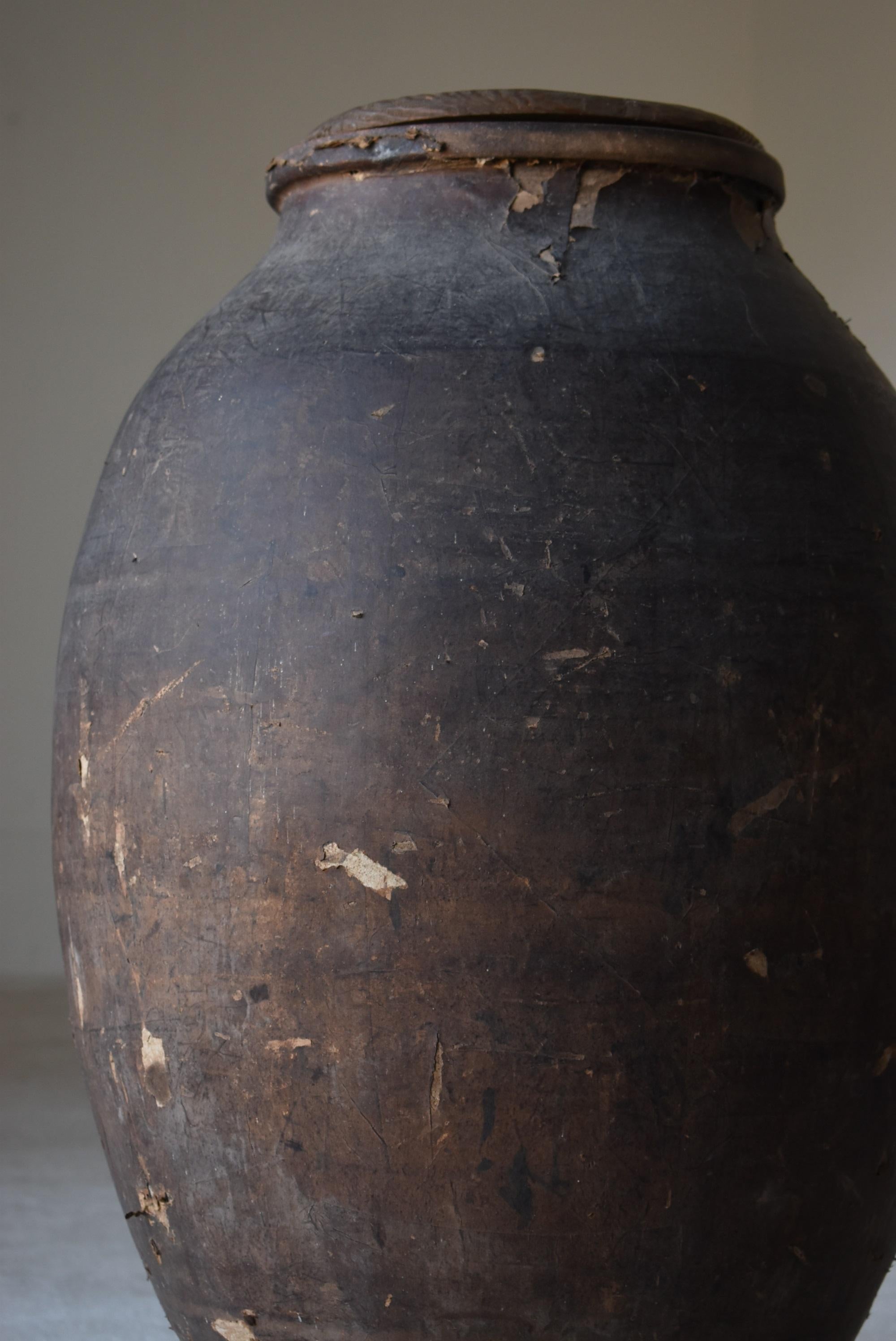 Meiji Japanese Old Pottery 1800s-1900s /Antique Tsubo Vessel Jar Flower Vase Wabisabi