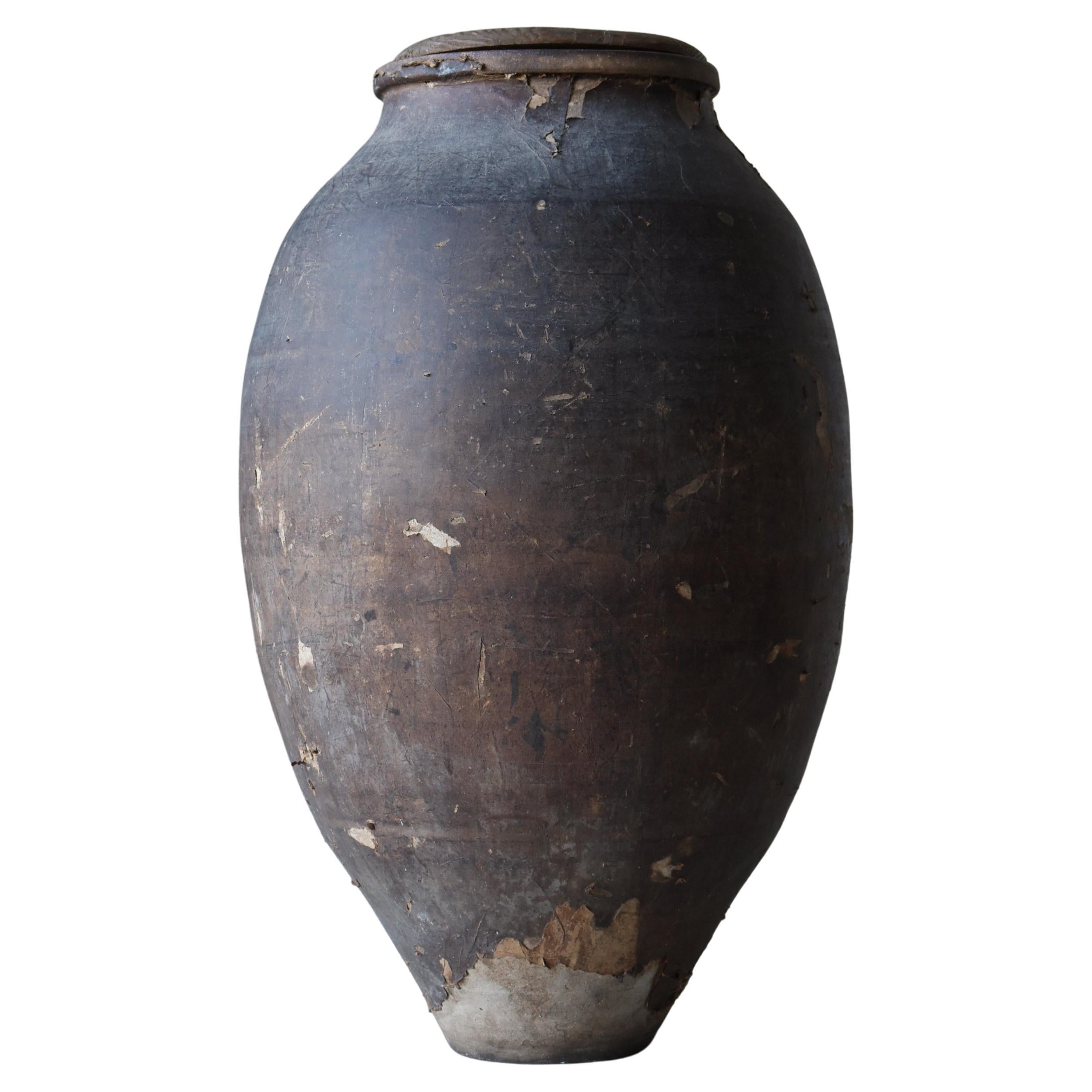 Japanese Old Pottery 1800s-1900s /Antique Tsubo Vessel Jar Flower Vase Wabisabi