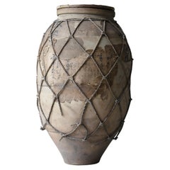 Japanese Old Pottery 1860s-1900s/Antique Tsubo Flower Vase Vessel Wabisabi Art