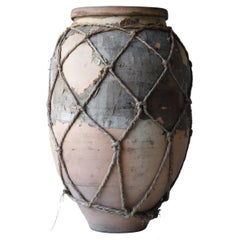 Japanese Old Pottery 1860s-1900s/Antique Tsubo Flower Vase Vessel Wabisabi Art