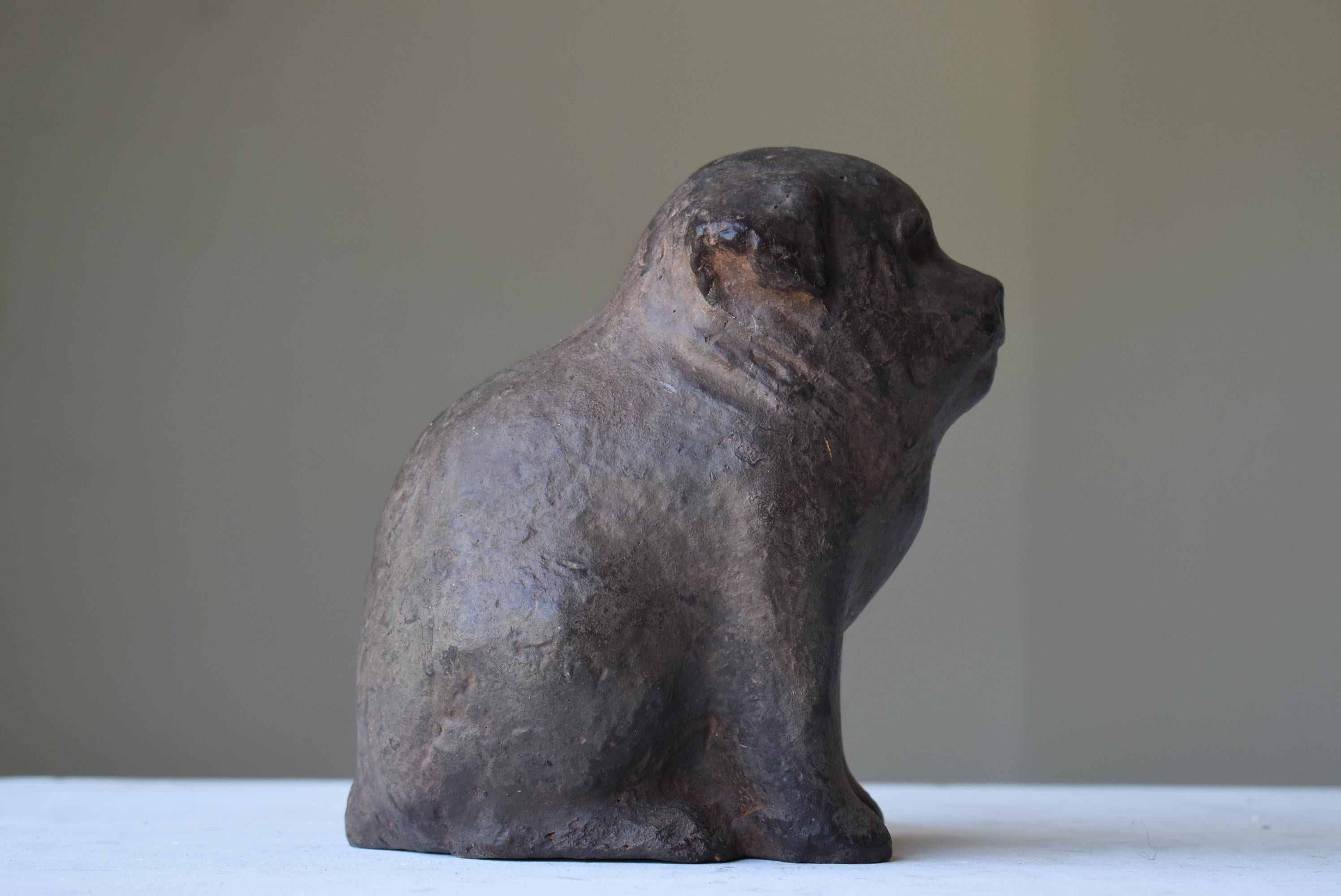 Japanese Old Pottery Dog 1940s-1960s / Figurine Sculpture Wabi Sabi For Sale 5