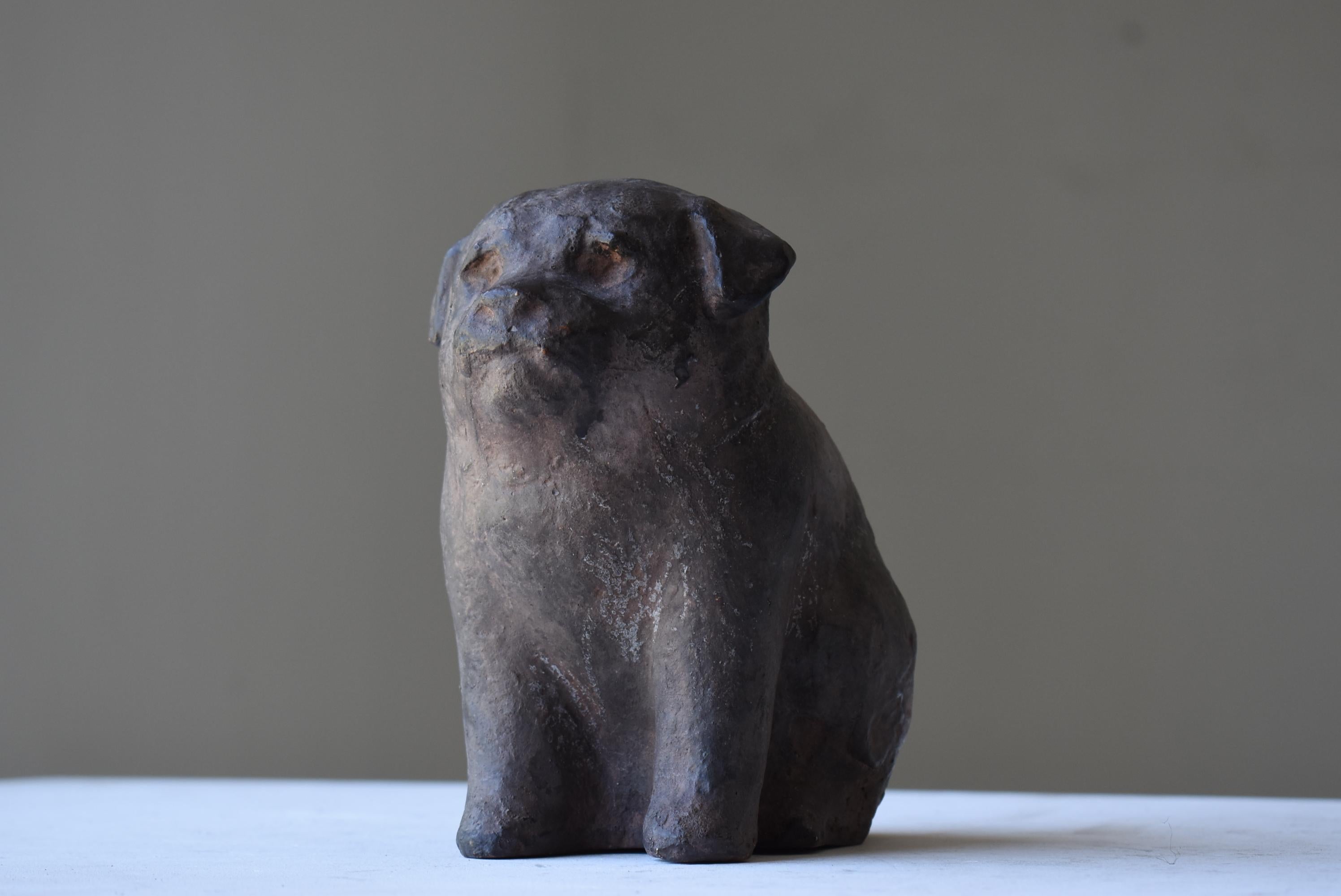 Japanese Old Pottery Dog 1940s-1960s / Figurine Sculpture Wabi Sabi For Sale 9