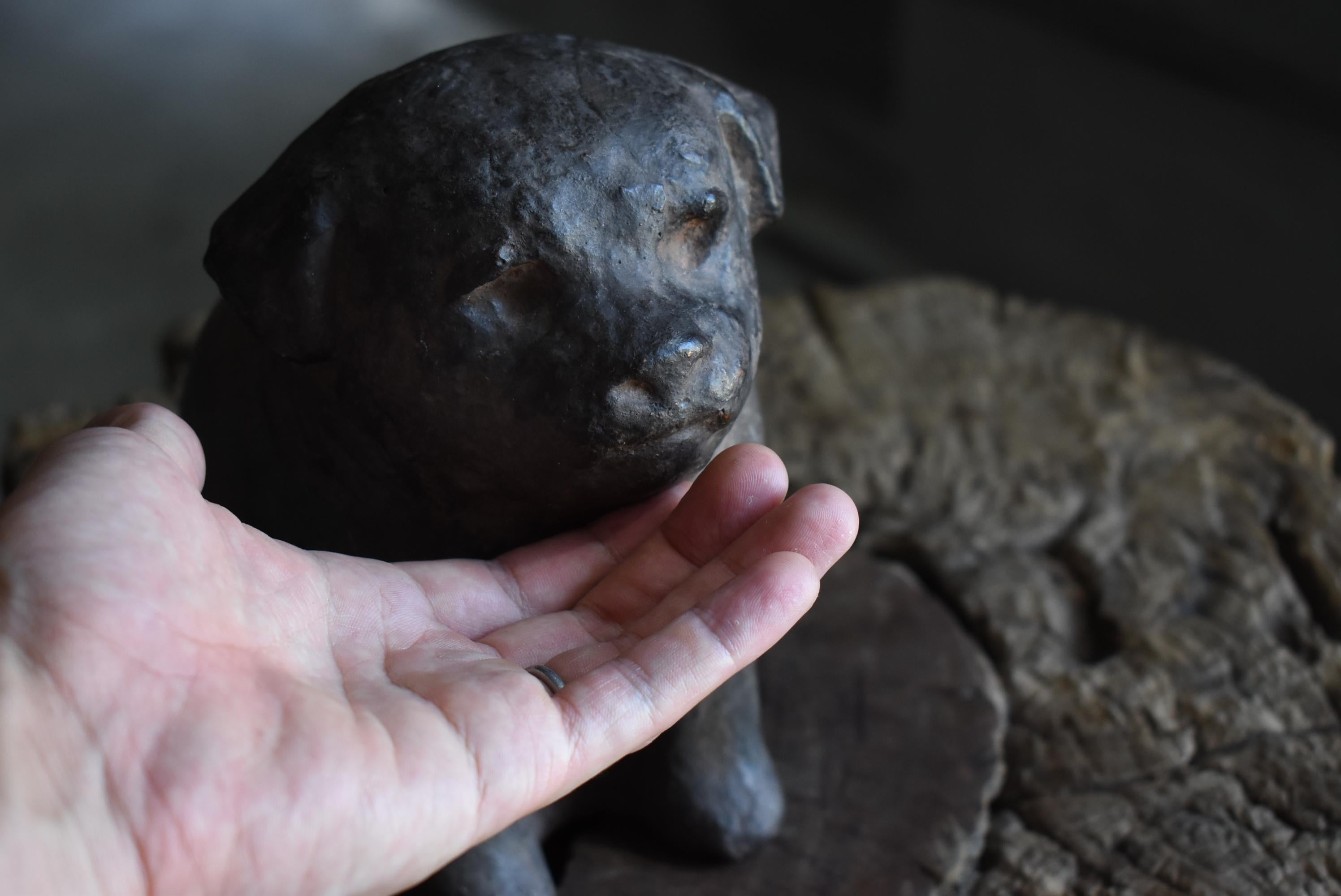 Japanese Old Pottery Dog 1940s-1960s / Figurine Sculpture Wabi Sabi For Sale 10