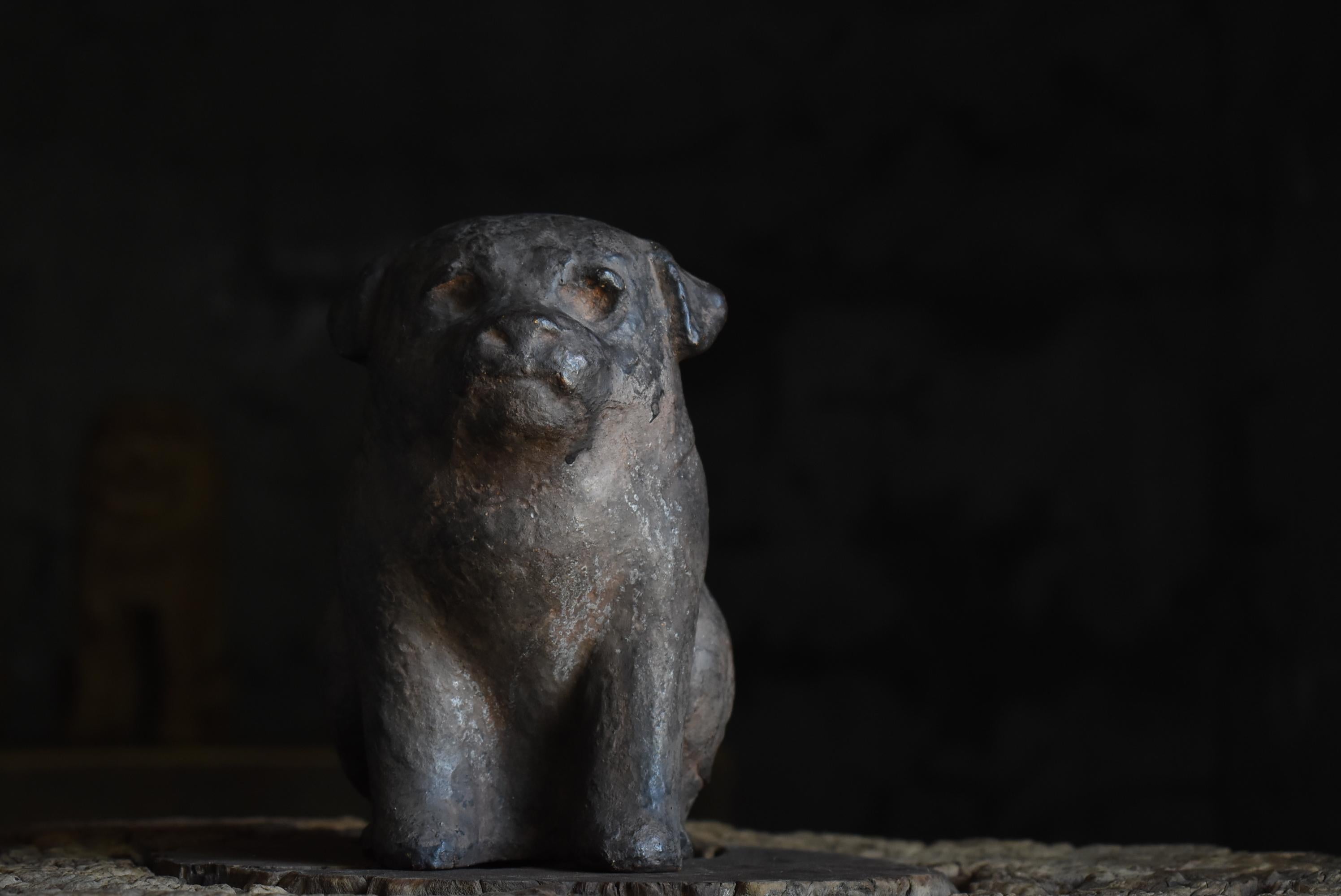 Japanese Old Pottery Dog 1940s-1960s / Figurine Sculpture Wabi Sabi For Sale 12