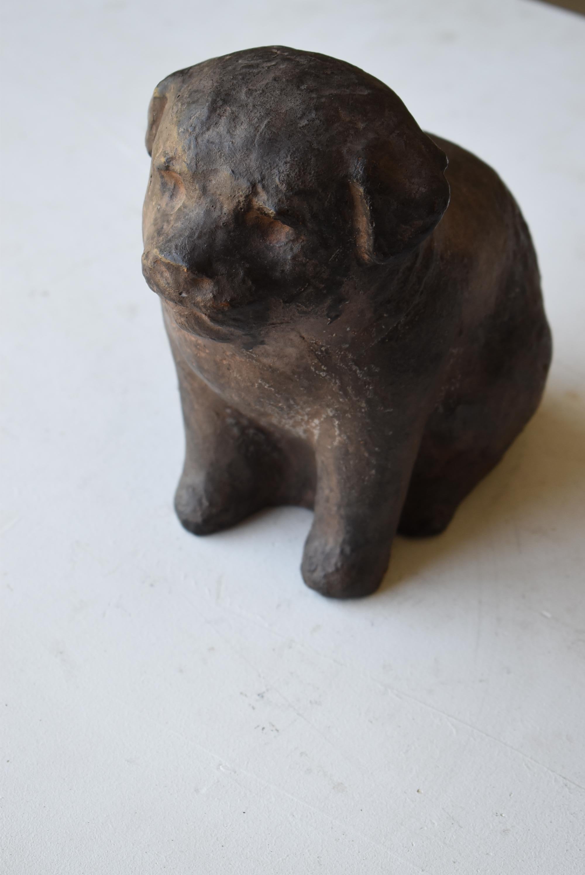 Showa Japanese Old Pottery Dog 1940s-1960s / Figurine Sculpture Wabi Sabi For Sale