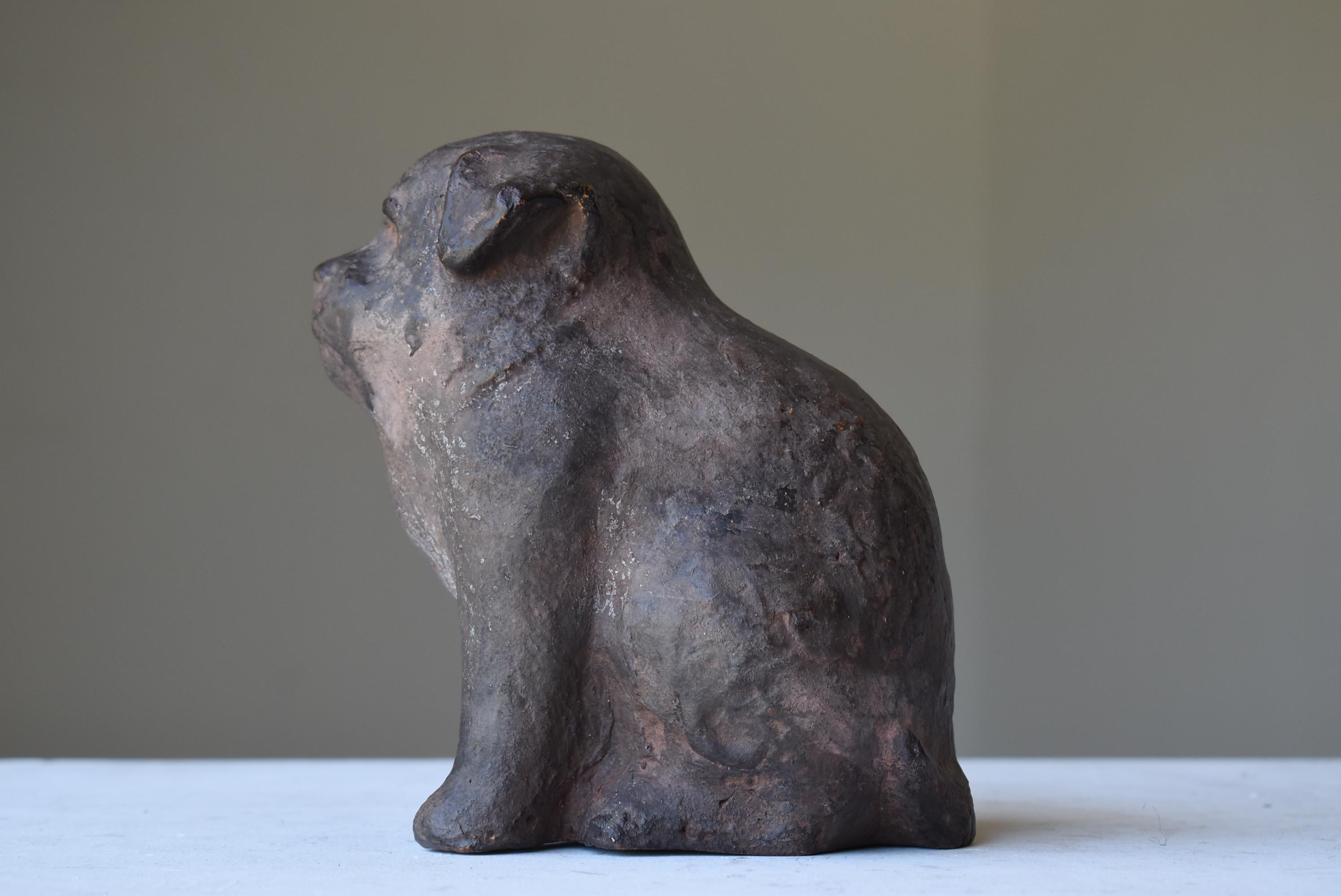 Japanese Old Pottery Dog 1940s-1960s / Figurine Sculpture Wabi Sabi For Sale 2