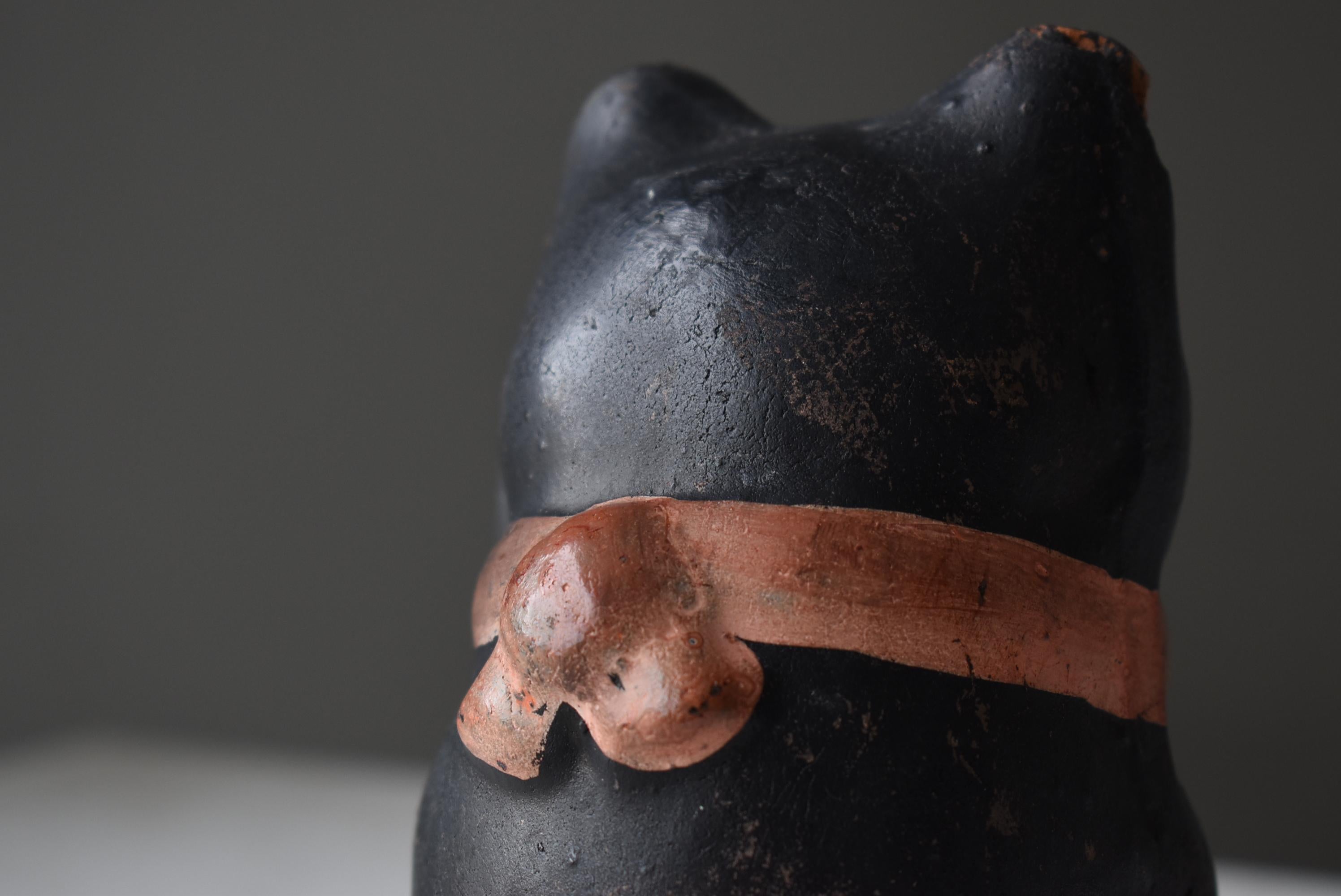 Japanese Old Pottery Statue Beckoning Cat 1940s-1970s / Manekineko Wabi Sabi 5