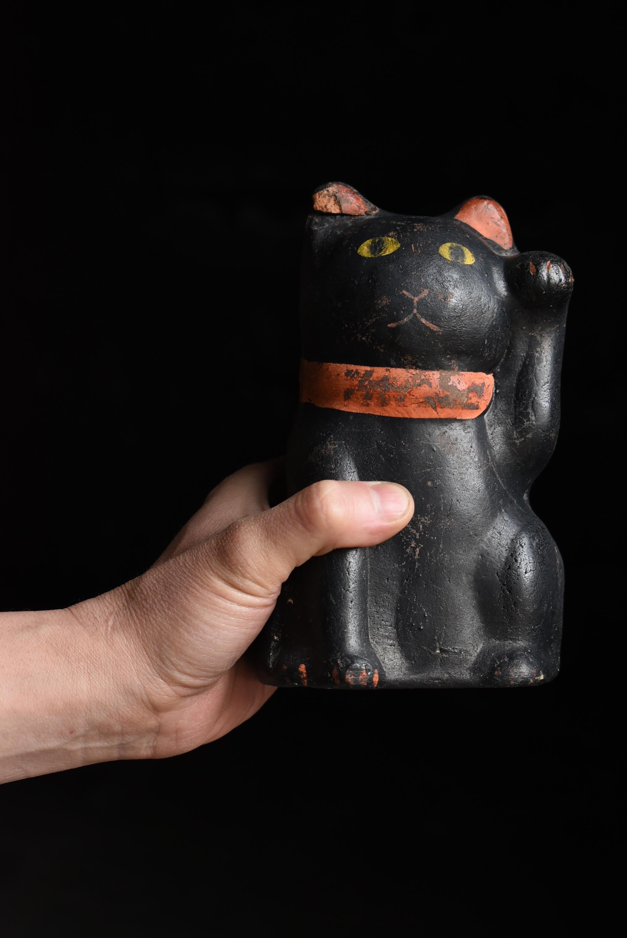 Japanese Old Pottery Statue Beckoning Cat 1940s-1970s / Manekineko Wabi Sabi 10