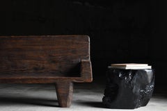 Japanese Old Primitive Black Side Table 1940s-1960s / Night Stand Wabi Sabi