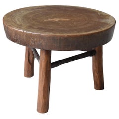 Used Japanese Old Primitive Coffee Table 1940s-1960s / Round Table Mingei Wabisabi