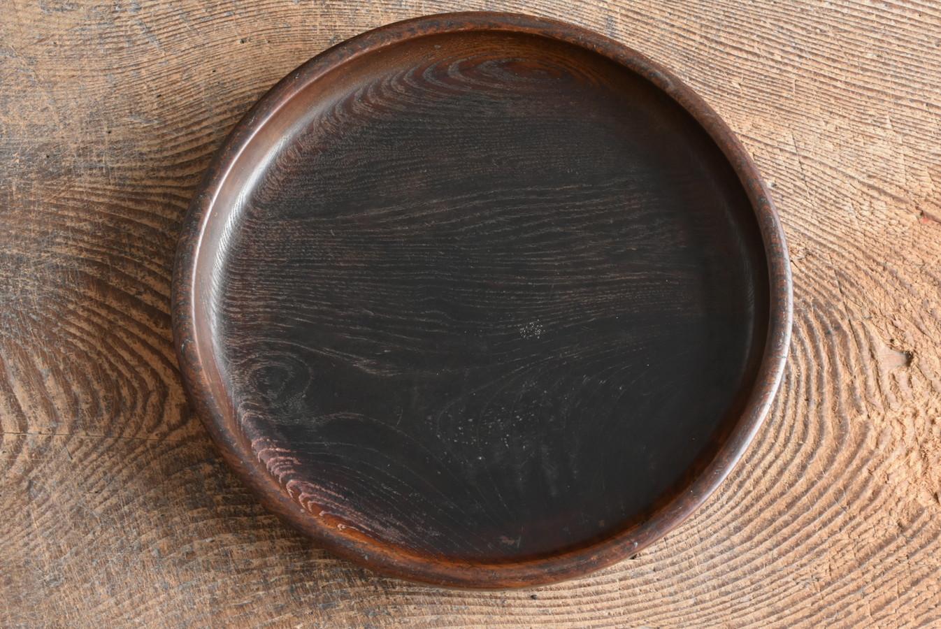 Woodwork Japanese Old Round Tray with Beautiful Wood Grain/1930-1950/Showa Era