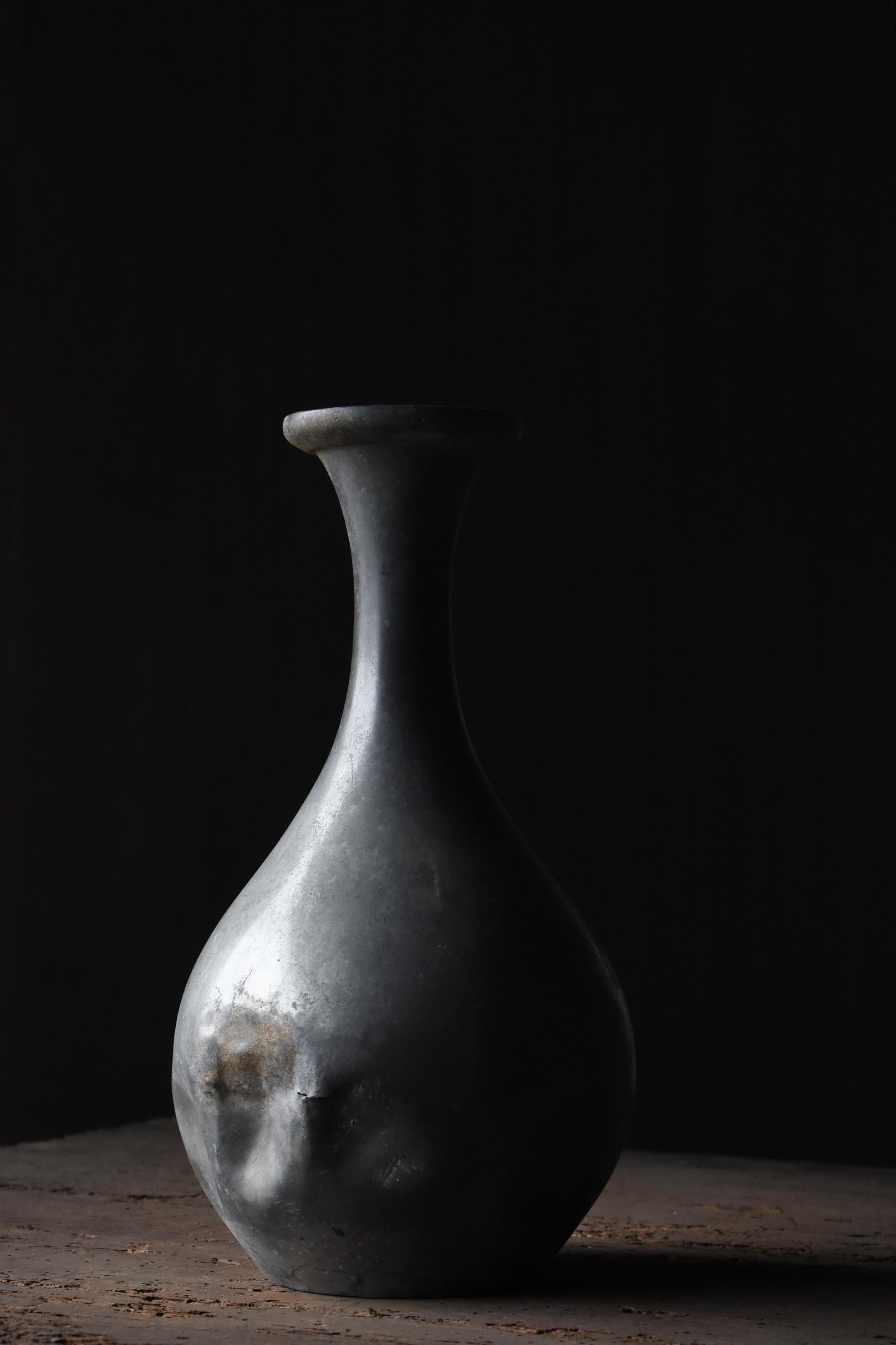 Tin Japanese antique Sake Bottle 1800s-1860s/Flower Vase Vessel Wabisabi art