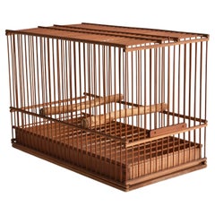 Ancienne petite cage à oiseaux japonaise en bambou / Cage à oiseaux de luxe fabriquée avec soin