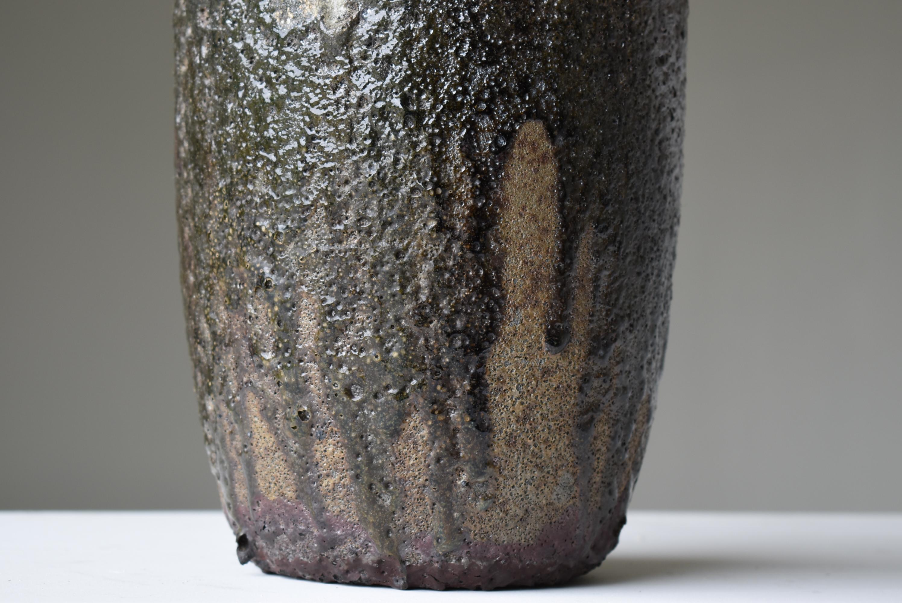 Showa Japanese Old Stone Pot 1920s-1950s/Pottery Jar Vessel Tsubo Wabisabi-Art Ceramic