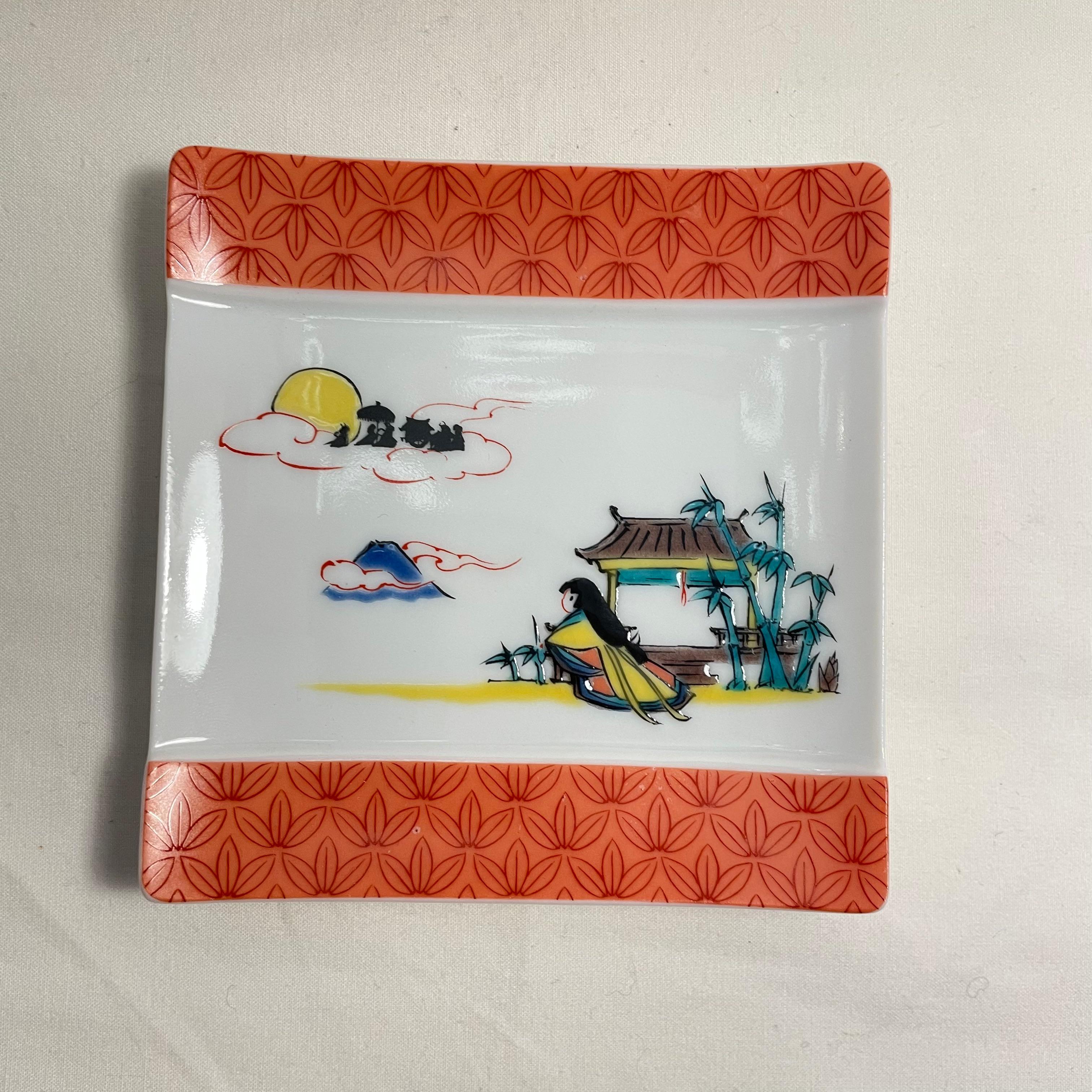 Japanese Old Stories 4 plates Kutani Ware 1990s 2