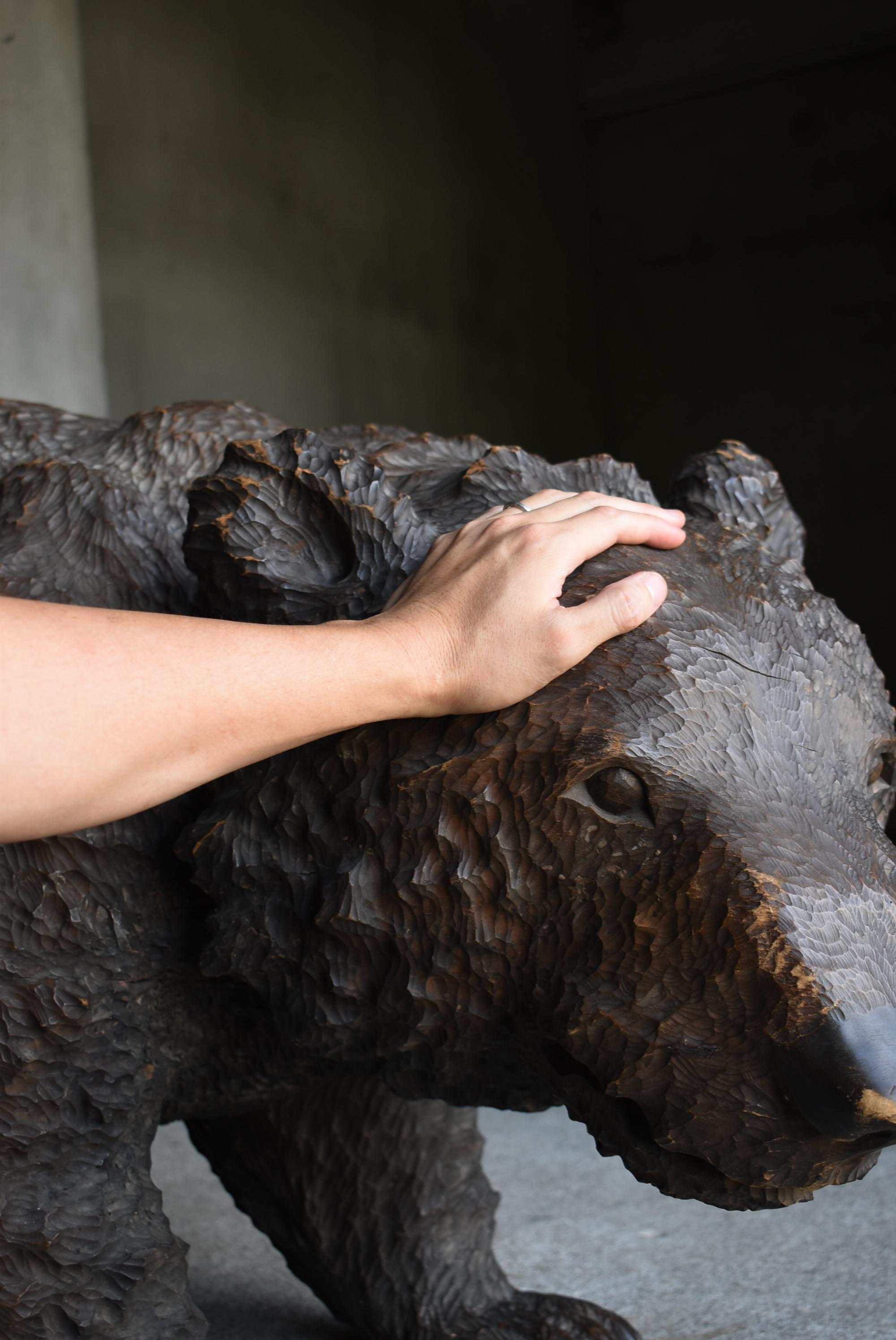 Japanese Old Super Large Bear 1950s-1970s / Wood Carving Sculpture Mingei 12