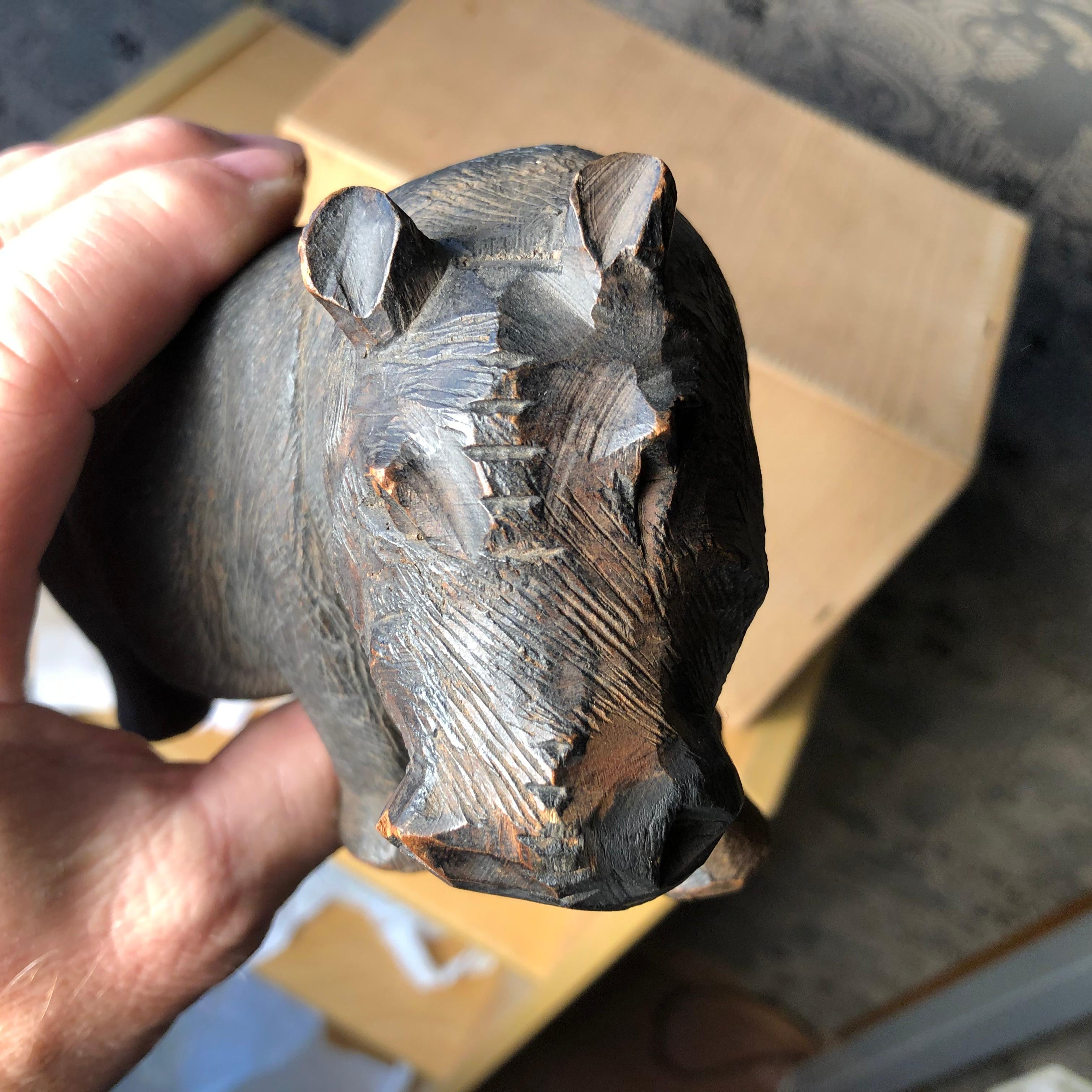 Japanese Old & Unusual Hippopotamus Hand Carved Wooden Gem, Ainu People 1